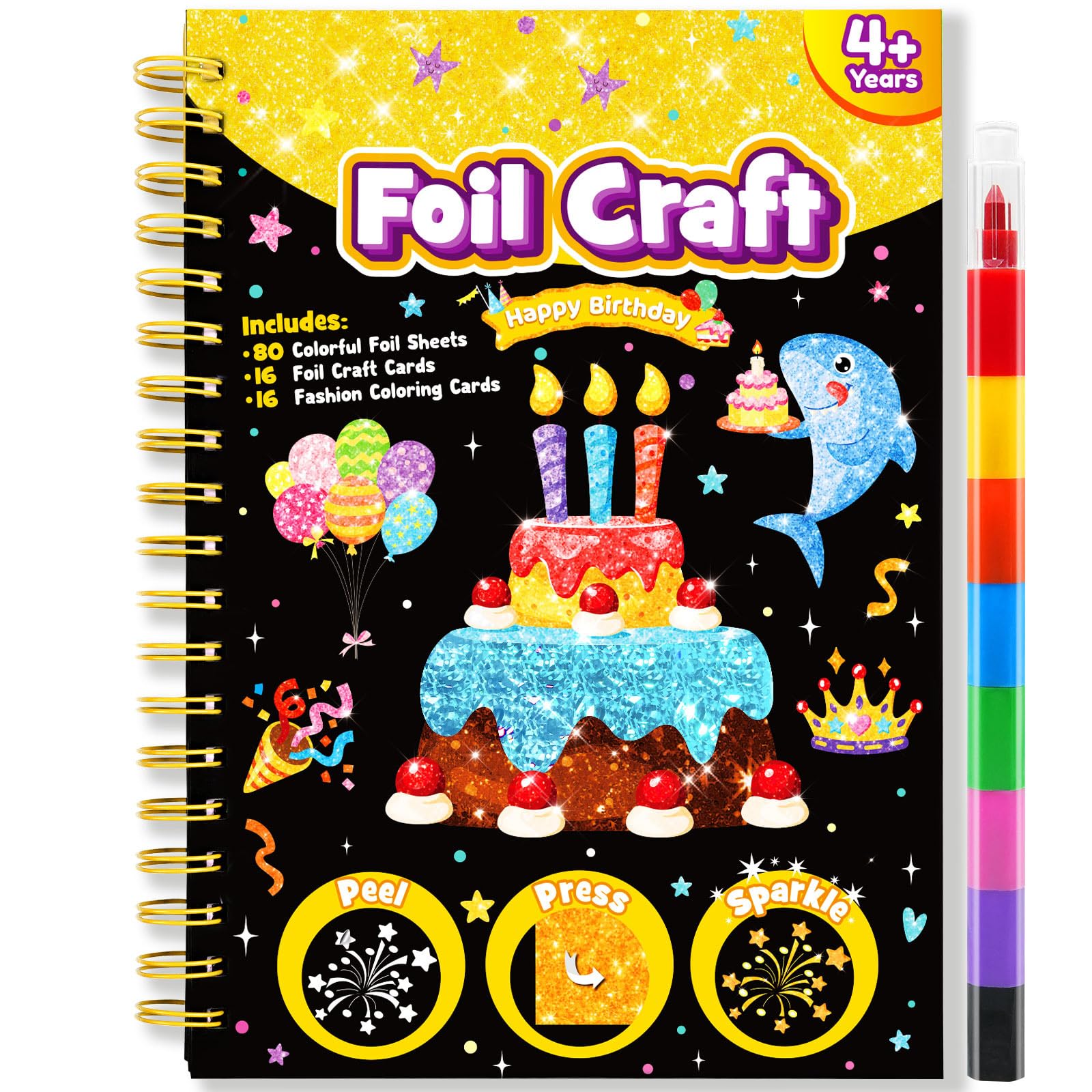 LIKYMO Foil Art - Foil Craft, Art and Craft for Kids, No Mess Colouring Book, DIY Creative Activity, Travel Toys, Gifts for 4-9 Year Old Girls Boys (Happy Birthday) โ image 1
