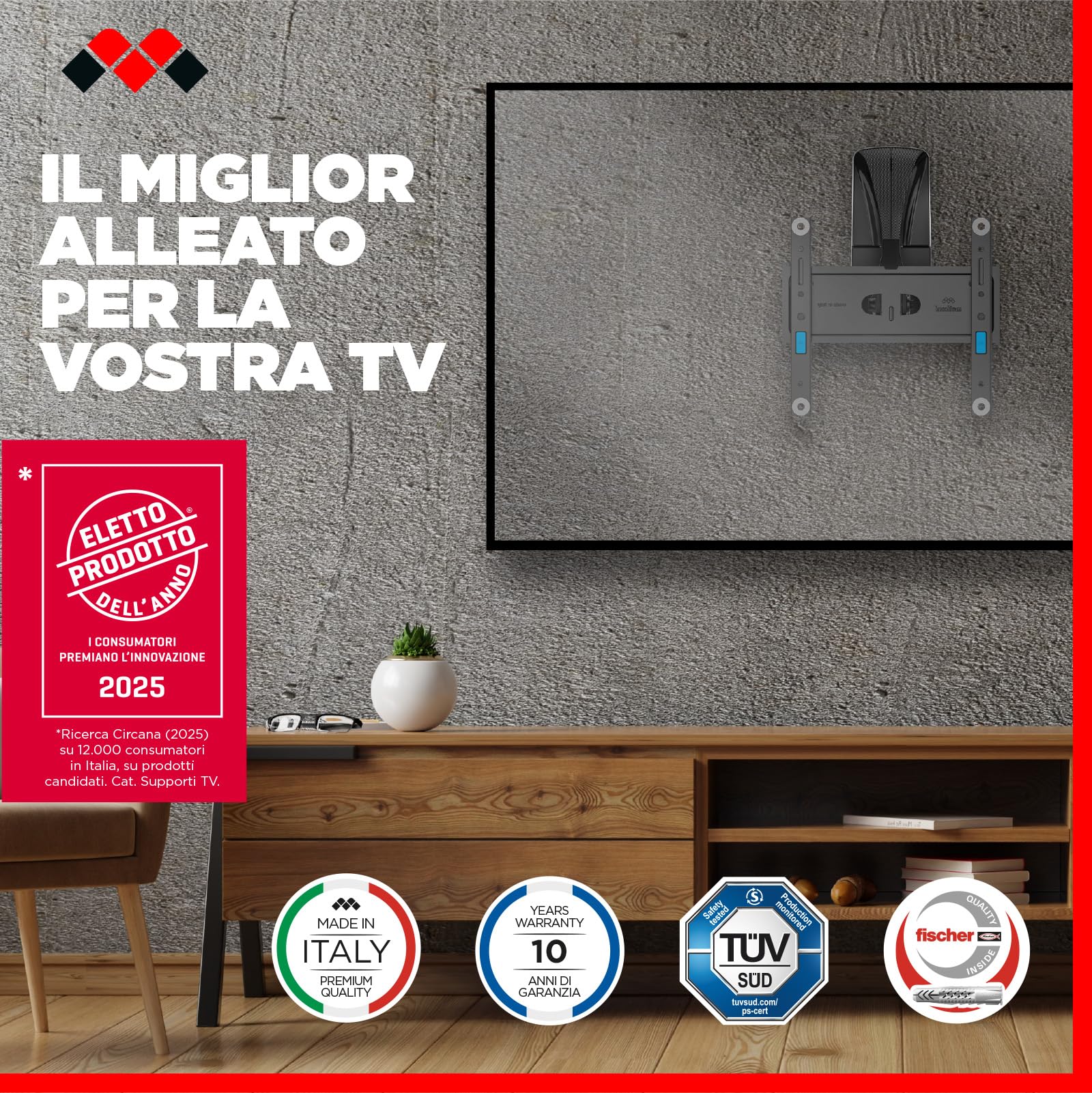 Meliconi Space System TURN 200 Supporto TV parete Cartongesso 26-45" VESA 50-200 30 kg Tilt & Turn Nero