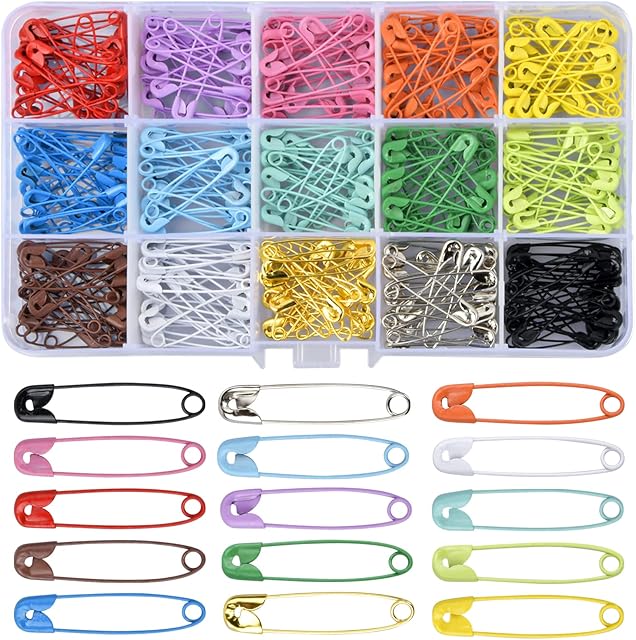 Naapesi 300 PCS Safety Pins, Colorful Safety Pins Metal Safety Pins, 31mm Small Safety Pins Craft Safety Pins with Storage Box for DIY Knitting Clothing Sewing, 15 Colors