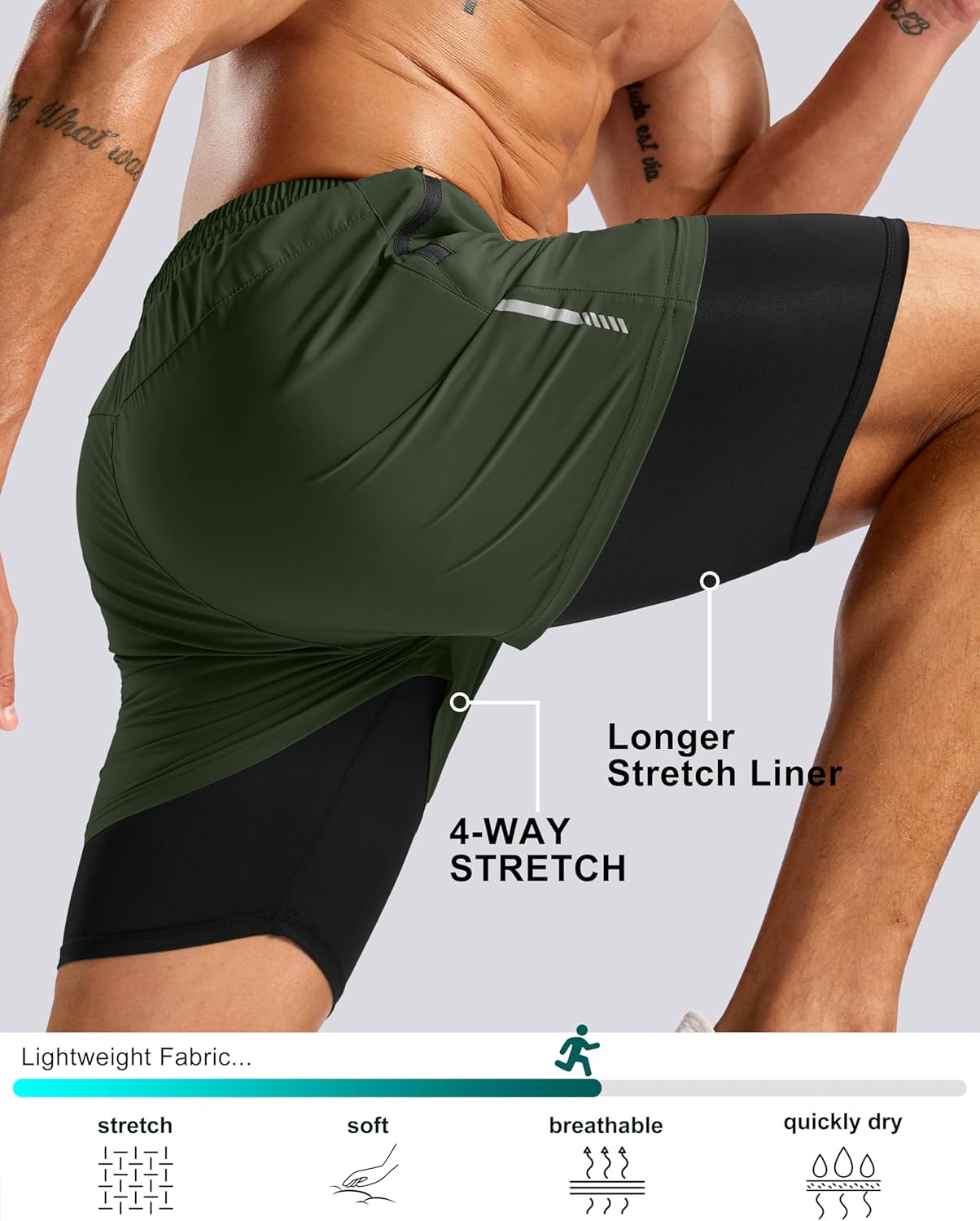 Pudolla Men's 7" Running Shorts with Zipper Pockets Quick Dry 2 in 1 Workout Gym Shorts with Liner for Tennis Yoga Training - Image 4