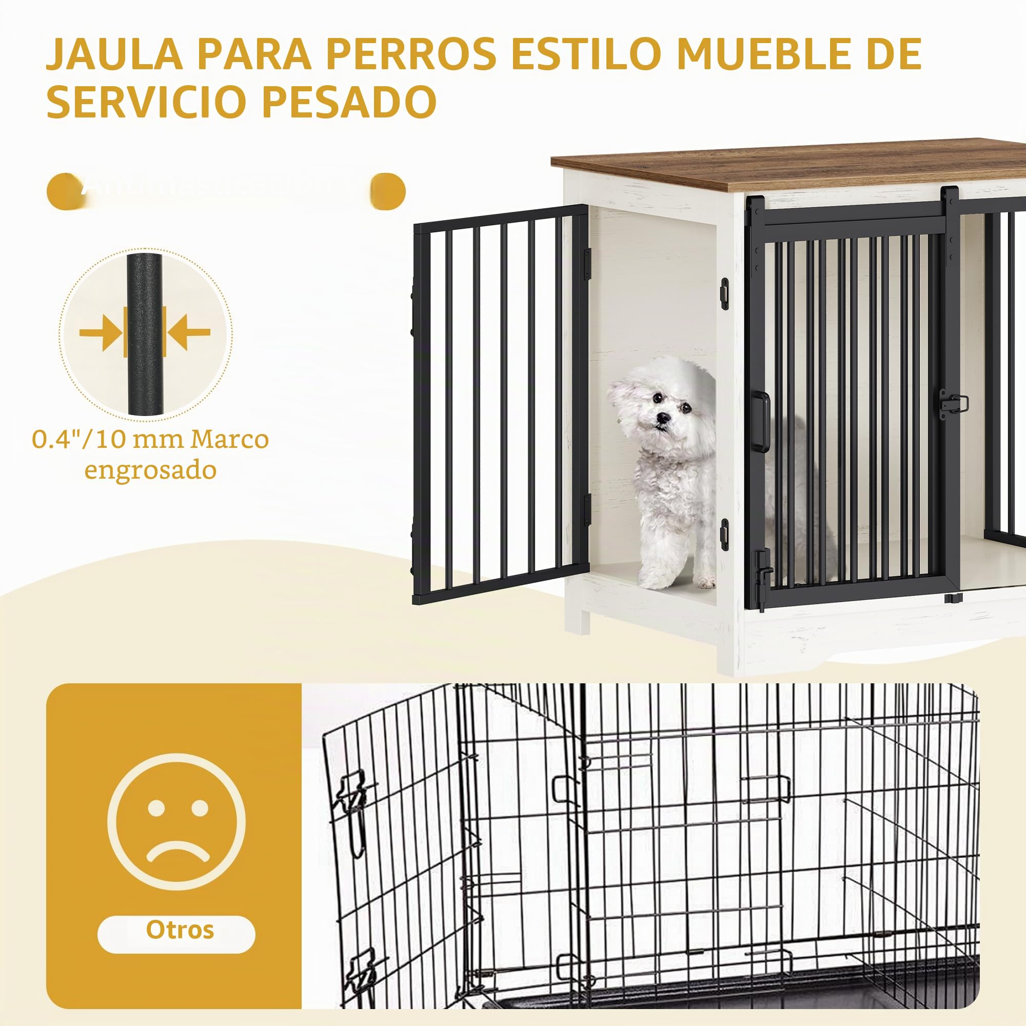 Hzuaneri 69 cm Jaula para Perros, Mesa Auxiliar, casa Moderna para Perros, Jaula para Cachorros, dúplex para Animales, 2 Puertas, 49 × 69 × 64,5 cm, Blanco Marrón DFC84314B