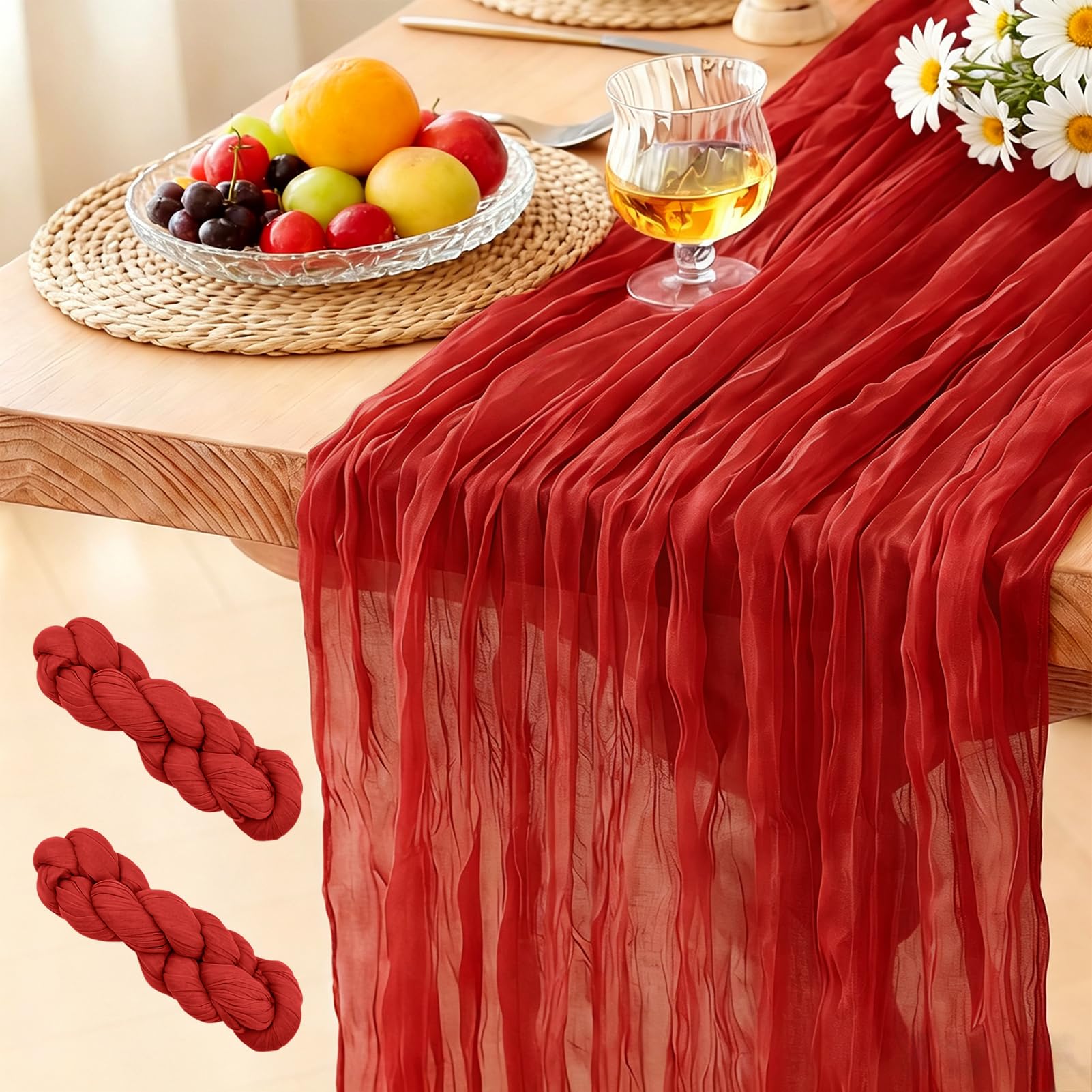 Käsetuch Tischläufer, 300 x 90 cm Boho Gaze Tischläufer Cheesecloth Läufer für Hochzeit, Geburtstagsfeiern, Weihnachten und Silvester von Tisch Dekoration