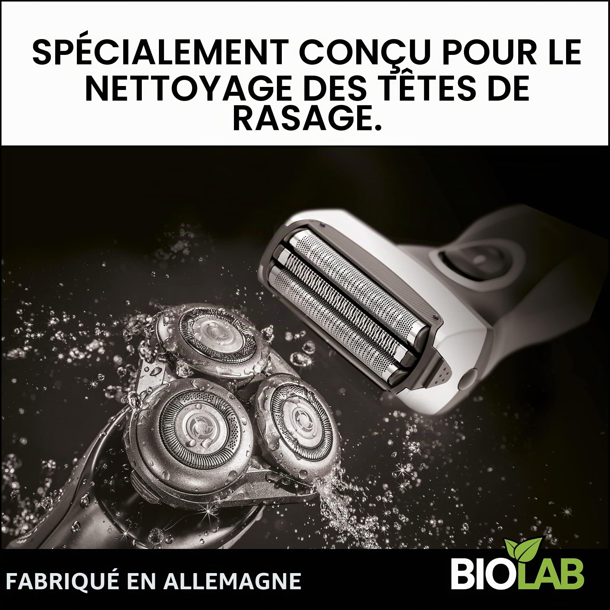 BIOLAB Recharge de liquide de nettoyage bio pour tête de rasage (1000 ml) pour Clean & Renew, compatible avec Braun Series, cartouche de nettoyage Philips et station de nettoyage