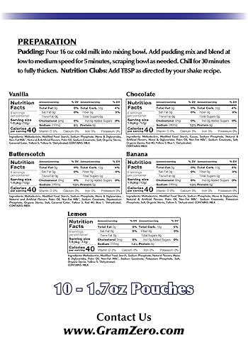 Miniatura 3 de GramZero Variedad (vainilla, chocolate, caramelo, plátano, limón) mezcla de pudín sin azúcar, variedad de 10 unidades, ideal para batidos de