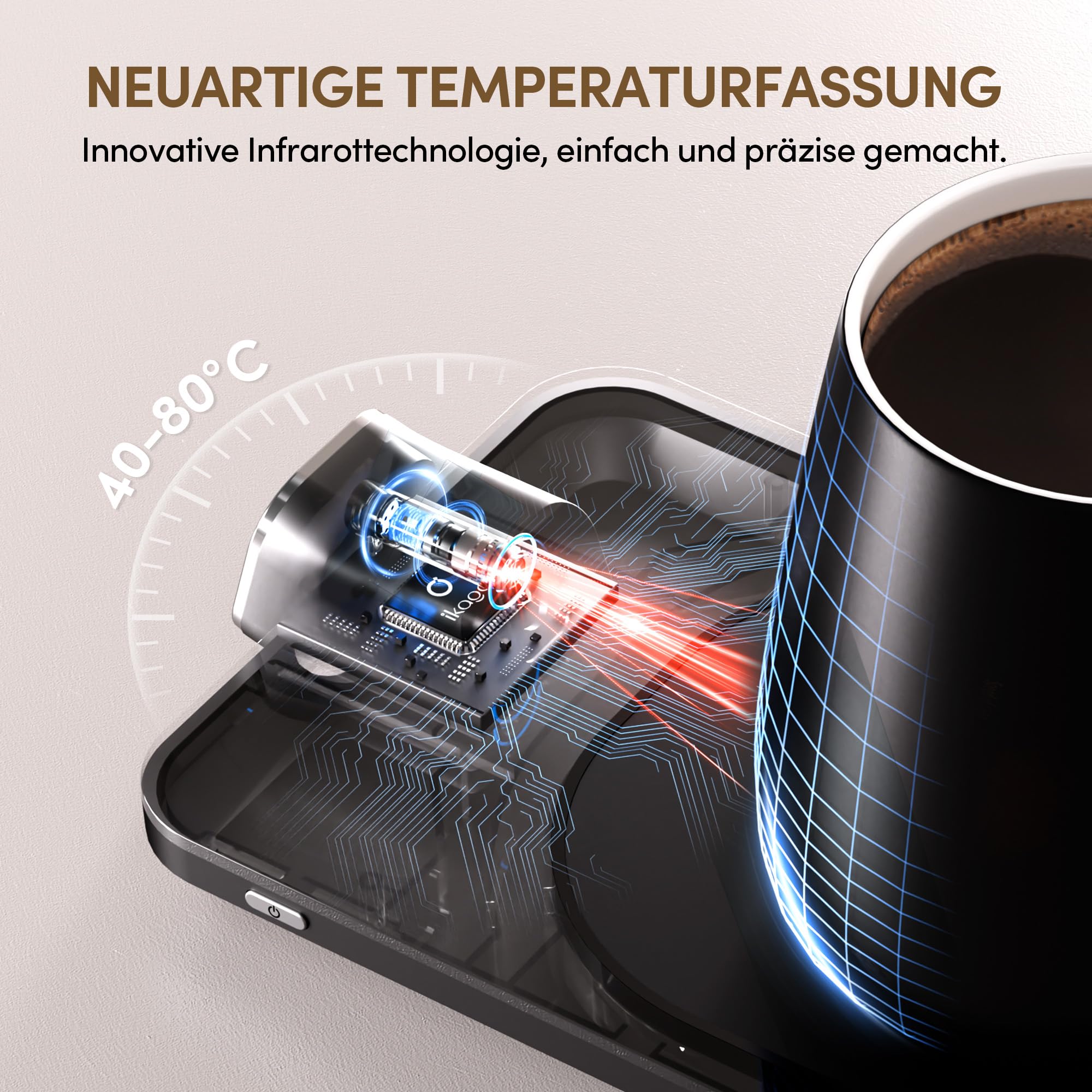 Elektrischer Tassenwärmer Set mit 1 °C Temperaturregelung und Echtzeit-Temperaturanzeige, automatischer Abschaltung, Kaffeewärmer für Schreibtisch & Büro – praktische Geschenkidee, Schwarz