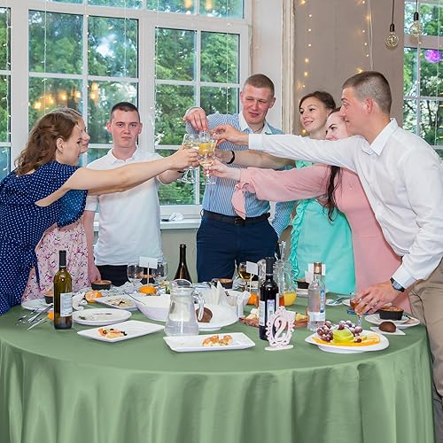 Miniatura 5 de ACSUIT Paquete de 6 manteles redondos de plástico color verde salvia, desechables de plástico de 84 pulgadas, para mesas redondas, manteles