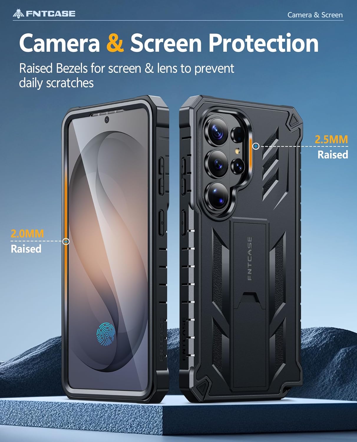 FNTCASE for Samsung Galaxy S26-Ultra Case: [Built-in Screen Protector & Kickstand] [2 Front Frames] [Military-Grade Drop Protection] Heavy Duty Shockproof Rugged TPU Case Full Body Protective Black