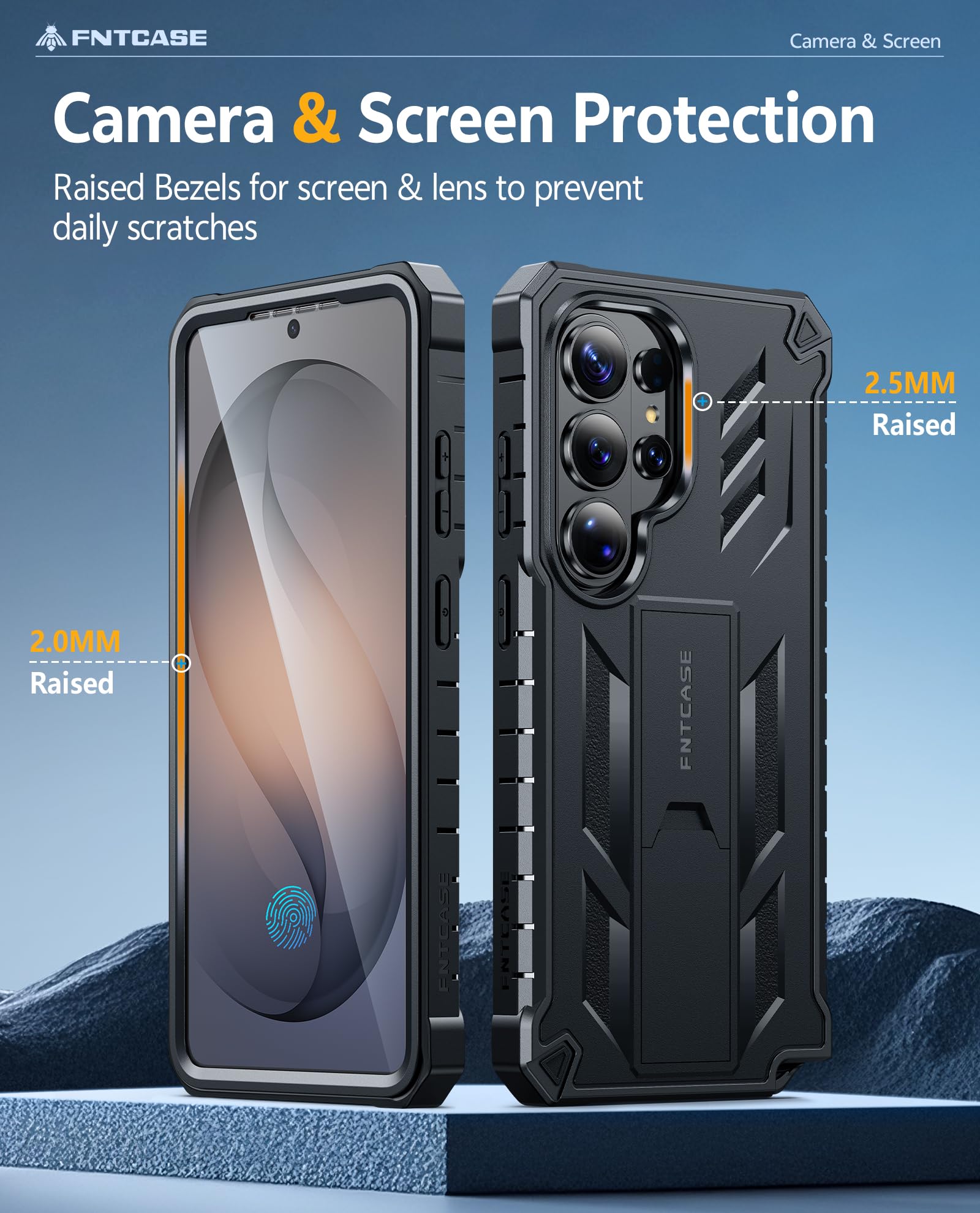 FNTCASE Etui do Samsung Galaxy S26-Ultra: z podpórką | 2 przednie ramki | wbudowana osłona ekranu klasy wojskowej ochrona przed upadkiem wytrzymałe etui ochronne na telefon do S26 Ultra 16.9 cm czarne