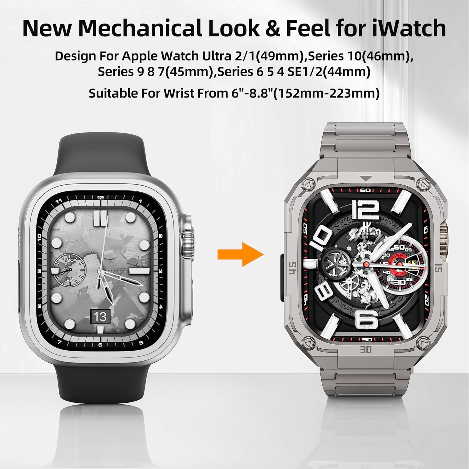 Business Stainless Steel Case with Band Compatiable for 49mm Apple Watch Ultra bands for men, Rorust Metal Apple Watch Bumper Case Cover with Solid Replacement Strap for iWatch Band Ultra 2/1,Titanium - Image 4