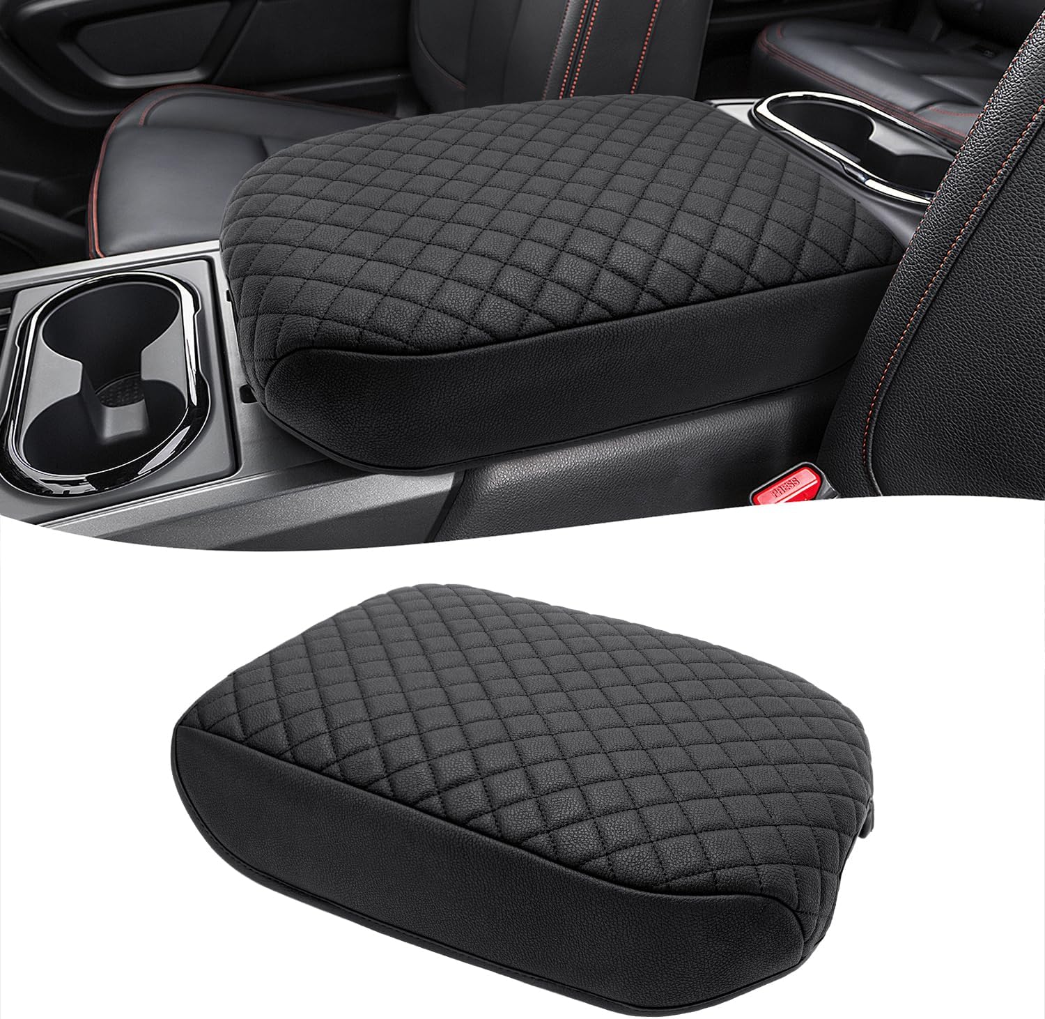 KBH Center Console Armrest Cover for Nissan Titan 2016-2024, Vinyl Leather Car Middle Console Lid Protector Arm Rest Cushion, Anti-Scratch, Black (ONLY for Bucket Seat Console)