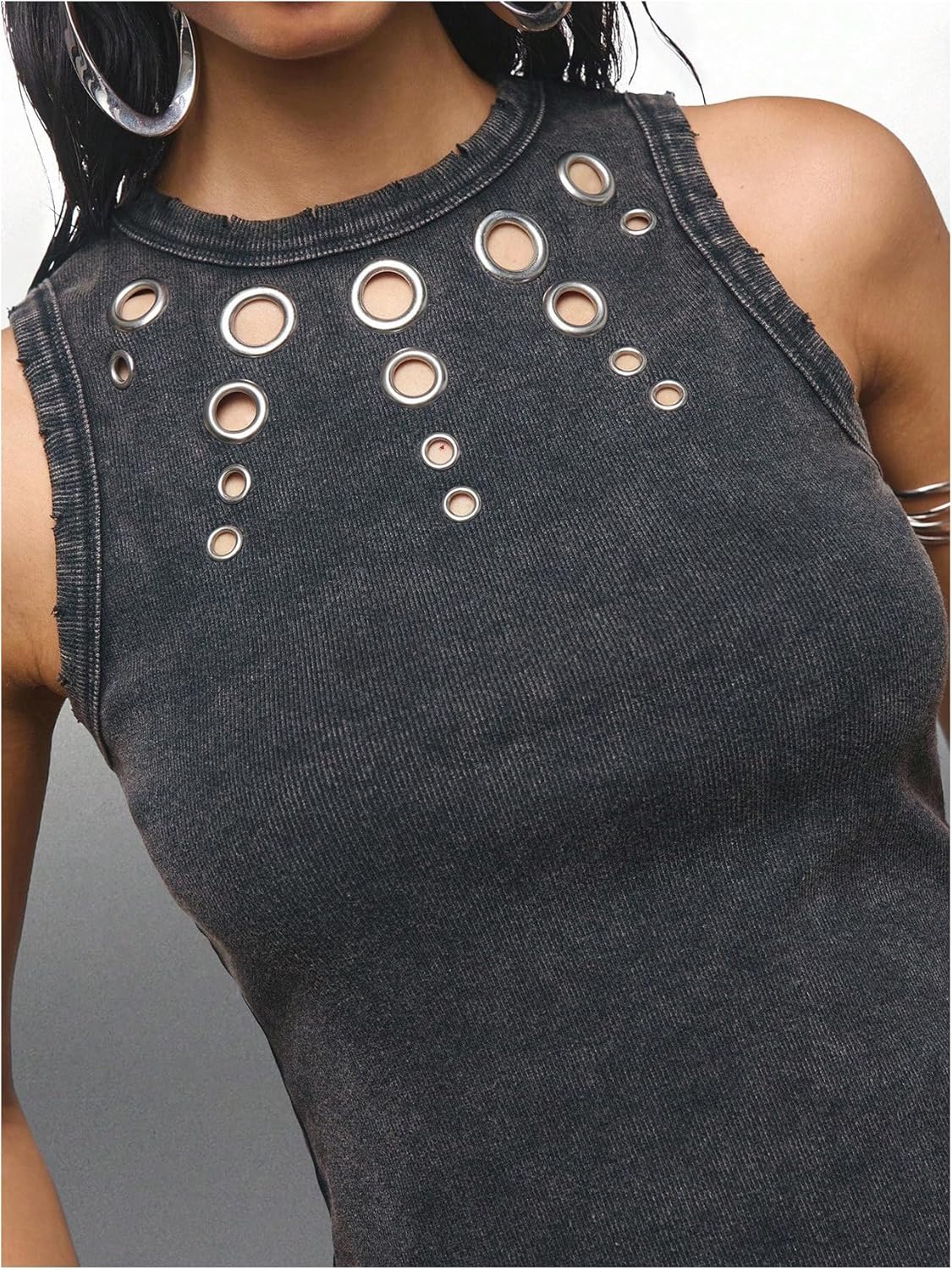 SweatyRocks Women's Y2k Grunge Crew Neck Distressed Concert Tank Tops Punk Rock Cut Out Sleeveless Going Out Top - Image 4