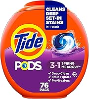 Tide PODS 3-in-1 Laundry Detergent Pacs, 76 Count - Stain Remover, Odor Fighter, Color Protector, Spring Meadow Scent, HE Compatible