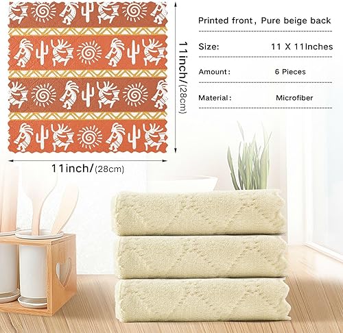 Miniatura 3 de American African Indian Pattern Set of 6 Fast Drying Dish Clothes for Washing Dishes Print Cotton Kitchen Accessories for Cooking for