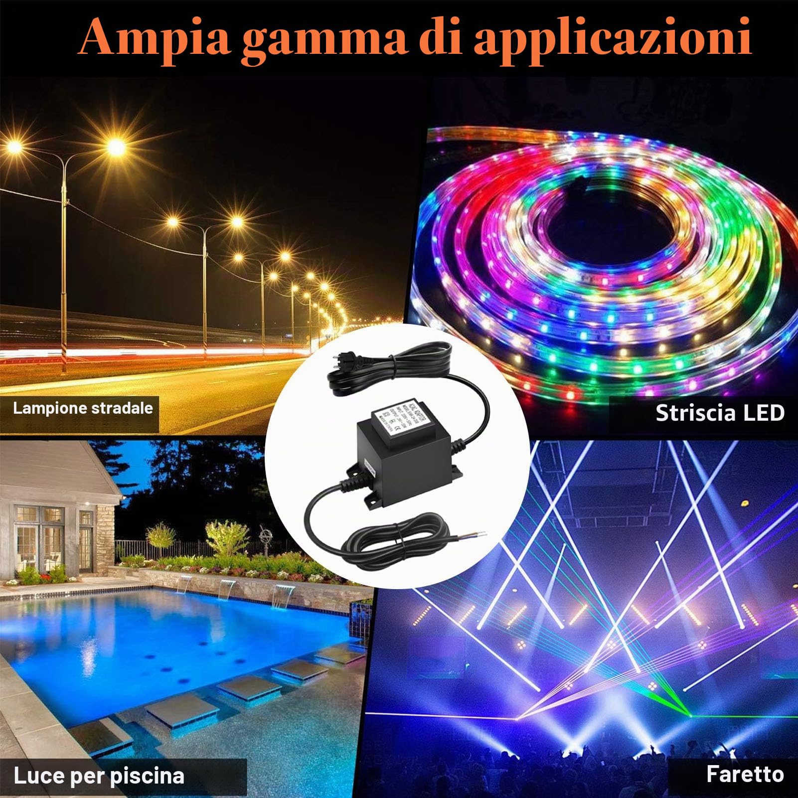 Trasformatore LED 24V Alimentazione AC/AC 50W,Trasformatore di alimentazione con spina per esterni IP68,Alimentatore LED 24v per illuminazione pompa per laghetto