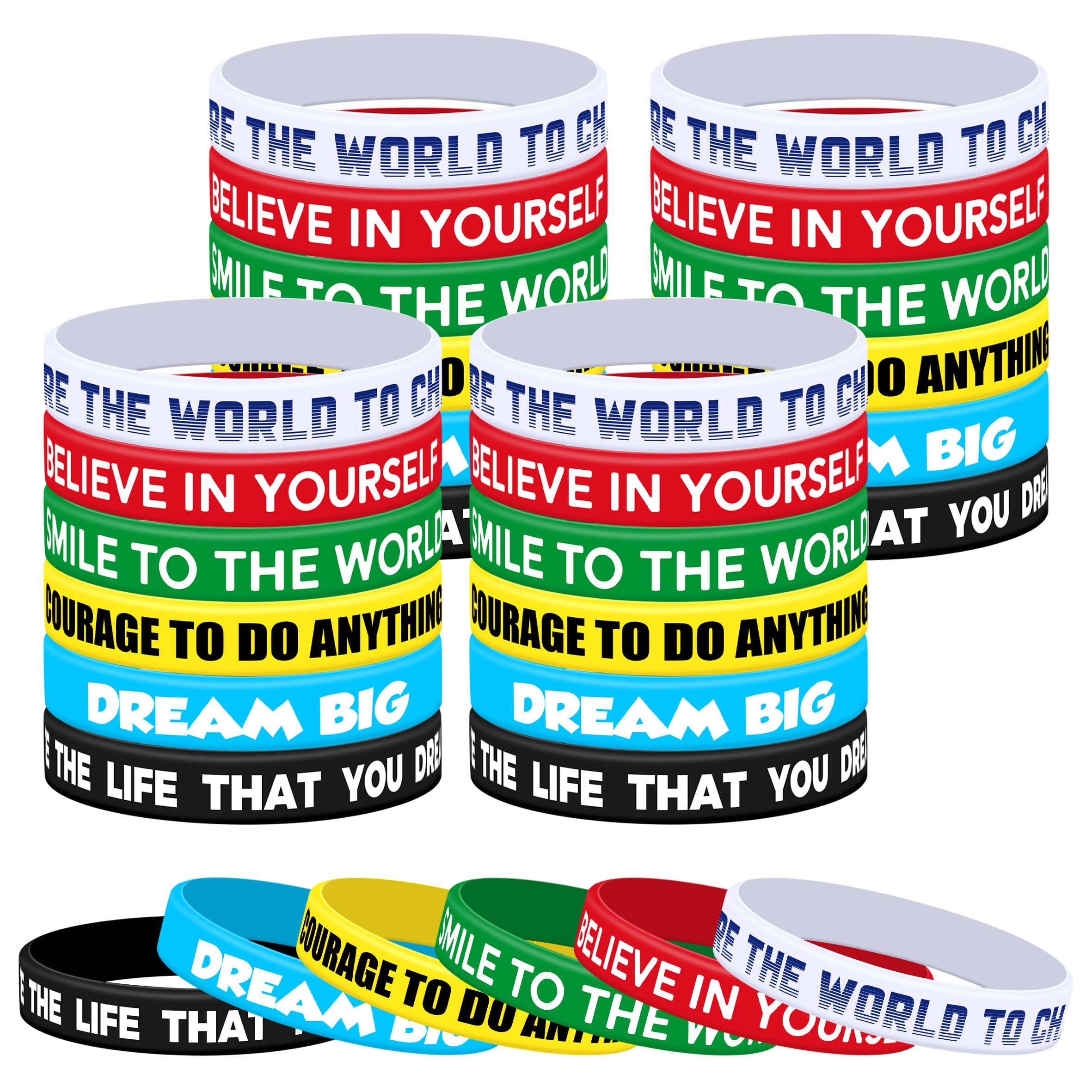 Lesnala 48 Pcs Inspirational Rubber Bracelets Motivational Quote Silicone Wristbands Affirmation Accessories for Women Men Teen Gifts School Prizes 6