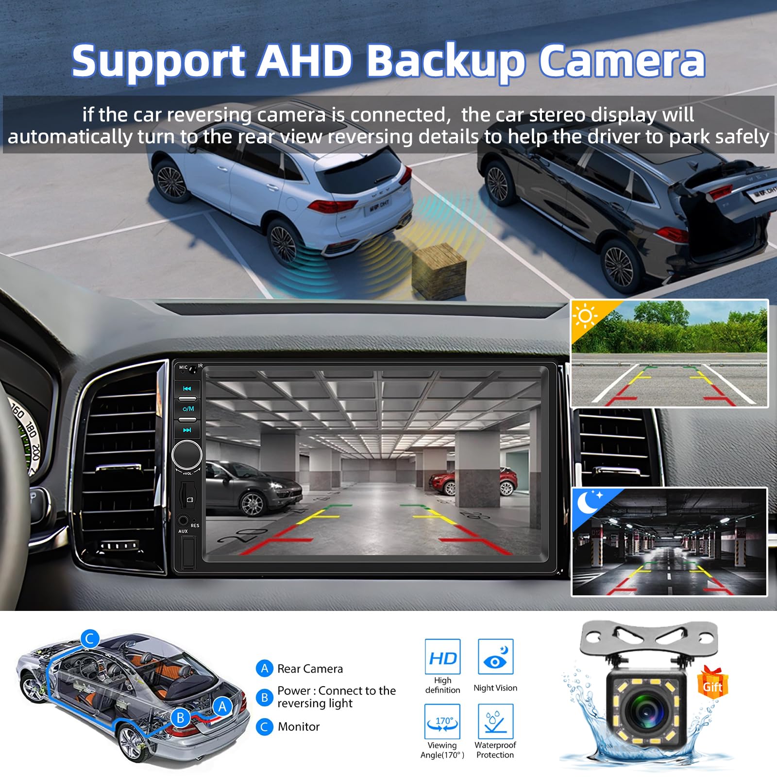 Podofo Autoradio 2 Din Android avec Navigation GPS et Bluetooth Écran