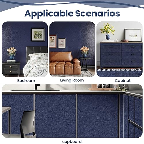 Miniatura 6 de Rollo de papel tapiz azul oscuro para despegar y pegar, papel autoadhesivo extraíble e impermeable, de seda, para niños, envoltura de vinilo para