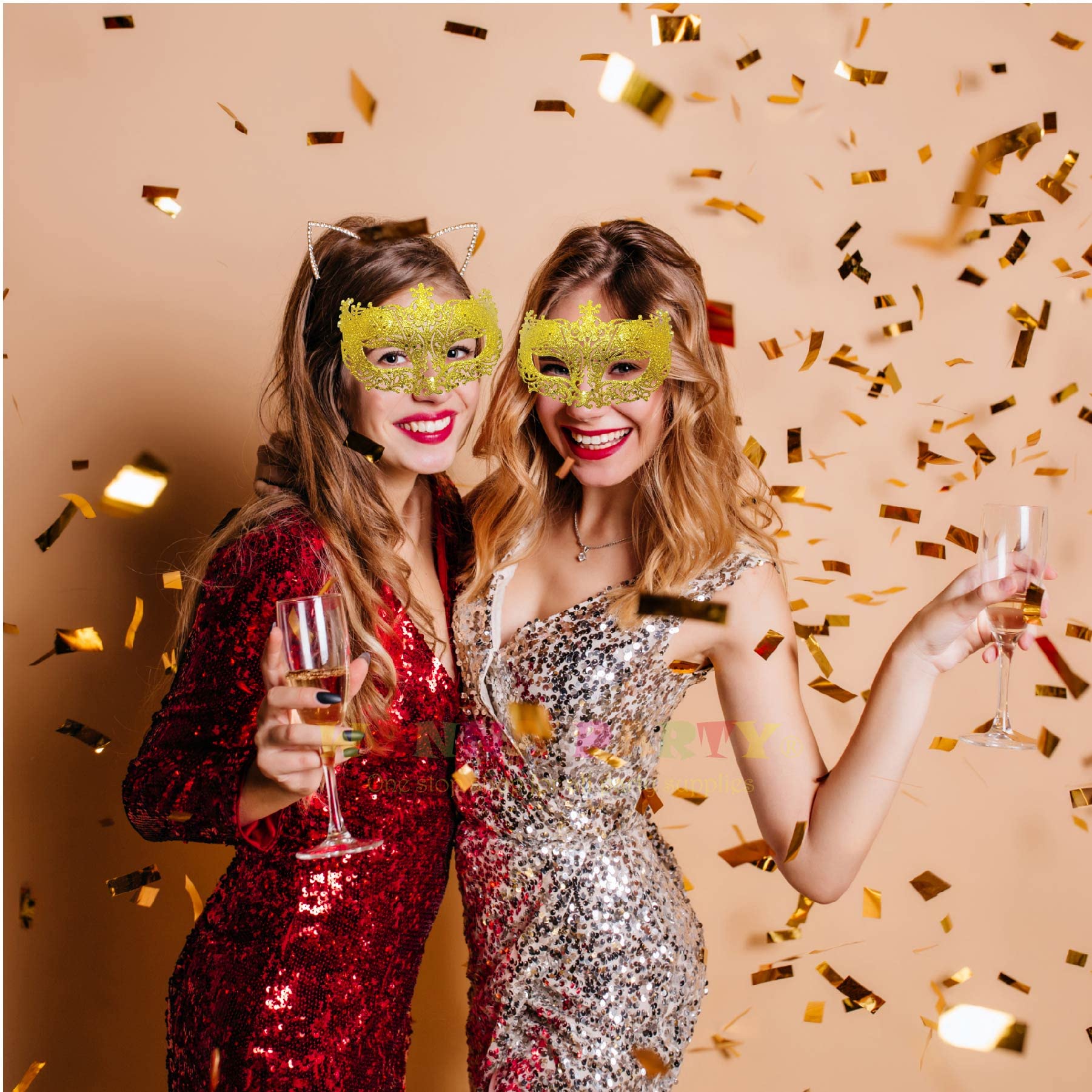 Wanna Party Masquerade Mask/Glitter Fashion Eye Mask for Women Venetian Lace Eye Masks for Carnival Prom Ball Fancy Dress Party Supplies-Gold - Image 5 thumbnail