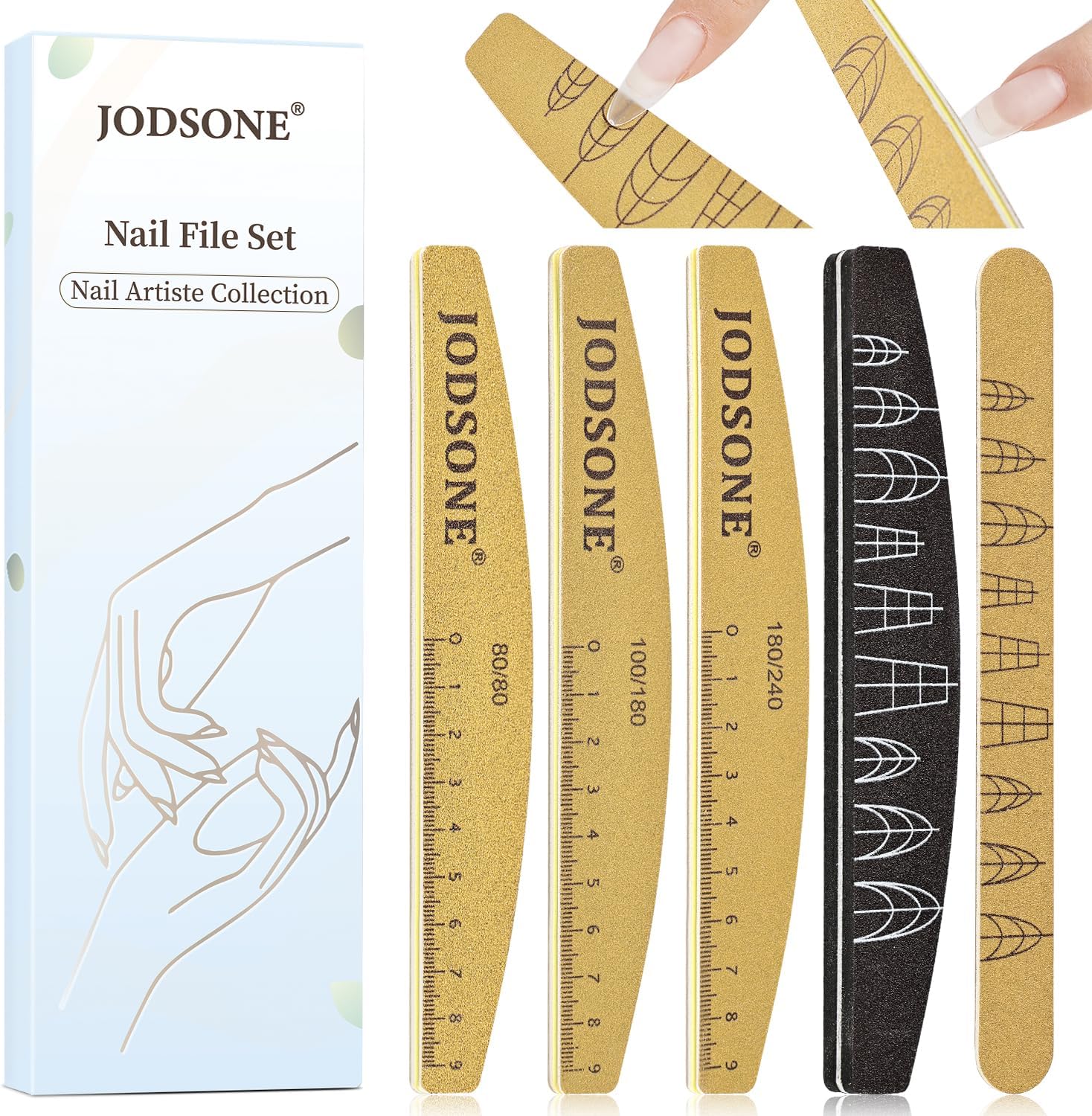 Nail File and Buffer Set 5PCS Double Side Trimed Nail Files and Buffers Emery Boards for Nails 80/240 Nail Shine Polishing Stick Reusable Washable Nails Tools Suit for Home Salon