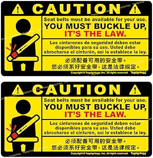 (2 pcs) Buckle Up Fasten Seat Belt It’s The Law Multi Language Safety Notes for Passenger & Driver UB LY Taxi Car Service Warning Sign UV Weatherproof Waterproof Vinyl Stickers