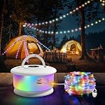 TOHETO Les lumières du camping, 3 en 1 Rétractable amélioré RGB Lumières à cordes extérieures avec 19 Modes d'éclairage rapides 30s Récupération 32.8 FT Lampes à tente portatives, lanterne de camping rechargeable (noir et orange)