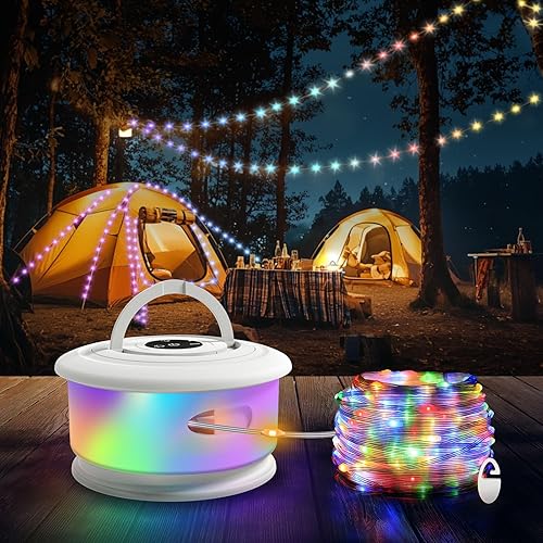 Miniatura 13 de Paquete de 2 tiras de luces de campamento, 3 en 1 luces RGB retráctiles mejoradas para exteriores con 19 modos de iluminación, recuperación rápida