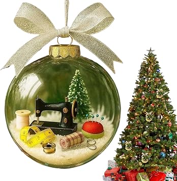 Snow Globe Christmas Ornament - Clear Seasonal Sewing Machine Snow Globe Decoration,Hangable Christmas Ball Decoration for Office Garden Art School Farmhouse Balcony Patio Tailor Shop