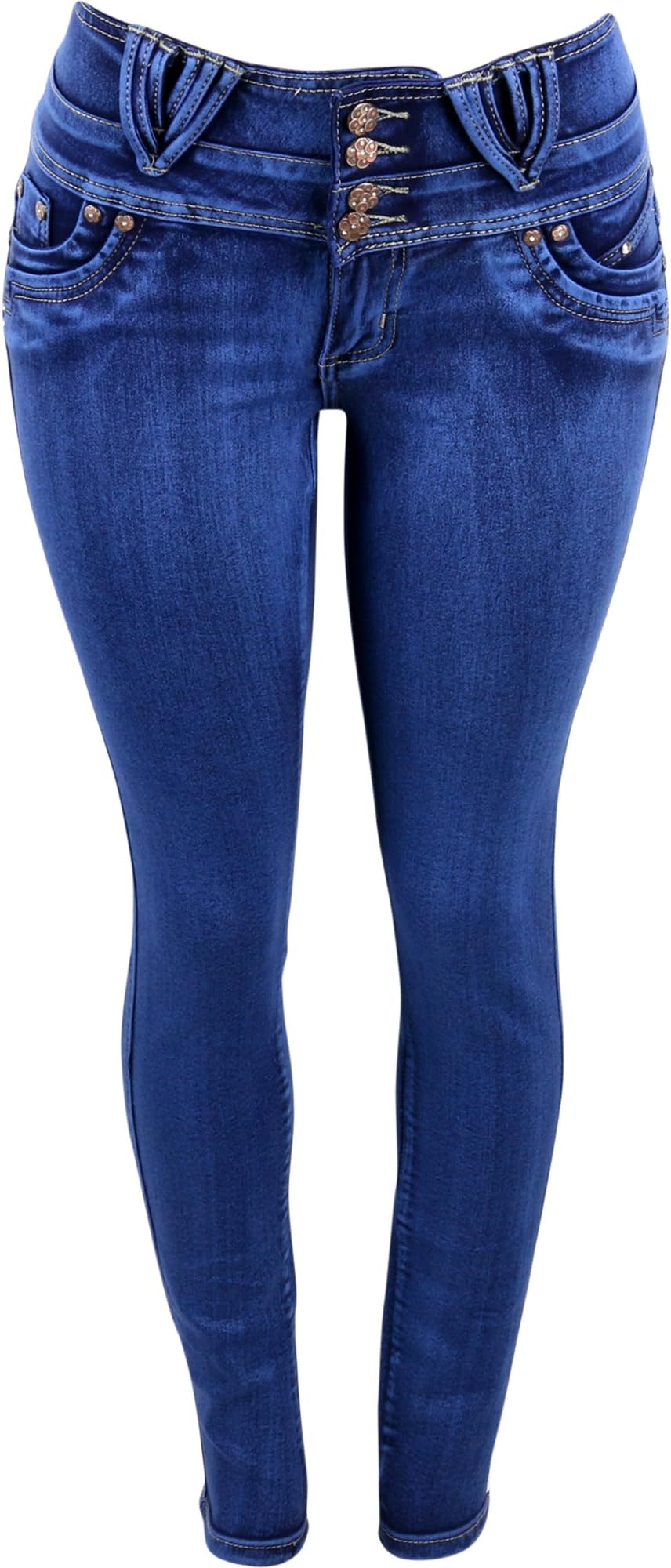 Tush Push Women's Four Button V Loops Push up Skinny Jeans