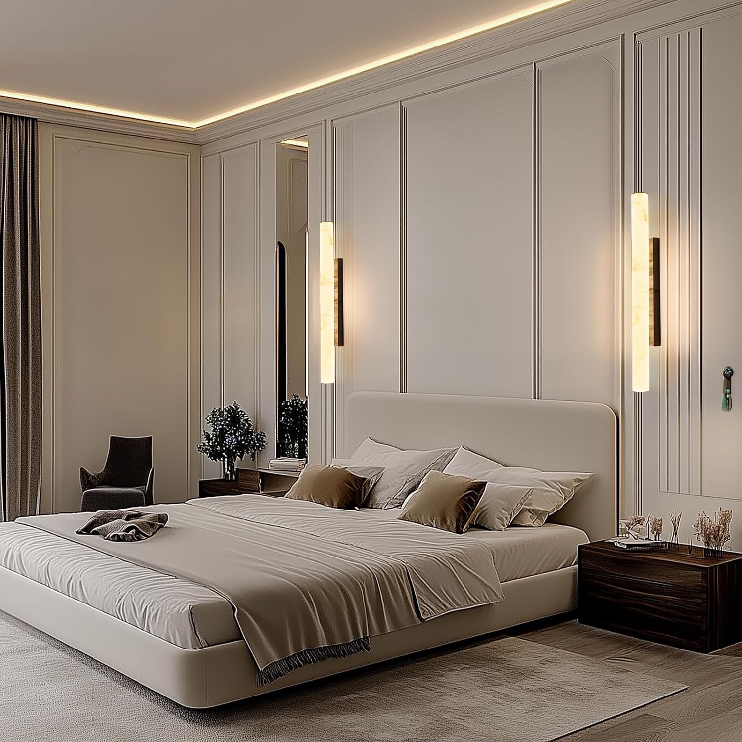 36" L Alabaster Modern Wall Sconces,Large Black Wall Lights Fixtures for Living Room Bedroom Bathroom Hallway Stairs