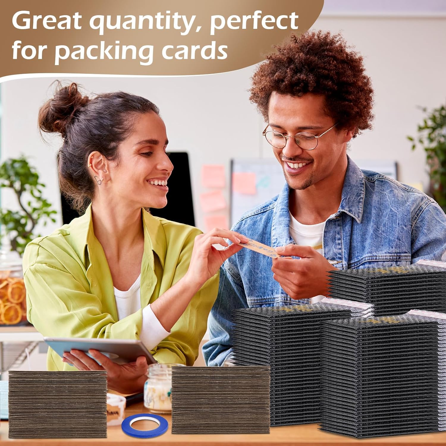 Tatuo 151 Pcs Trading Card Shipping Protector Set Include 100 Corrugated Cardboard Sheets Inserts 50 Poly Bubble Mailers Padded Envelopes and Masking Tape for Trading Card Packaging(Thank You)