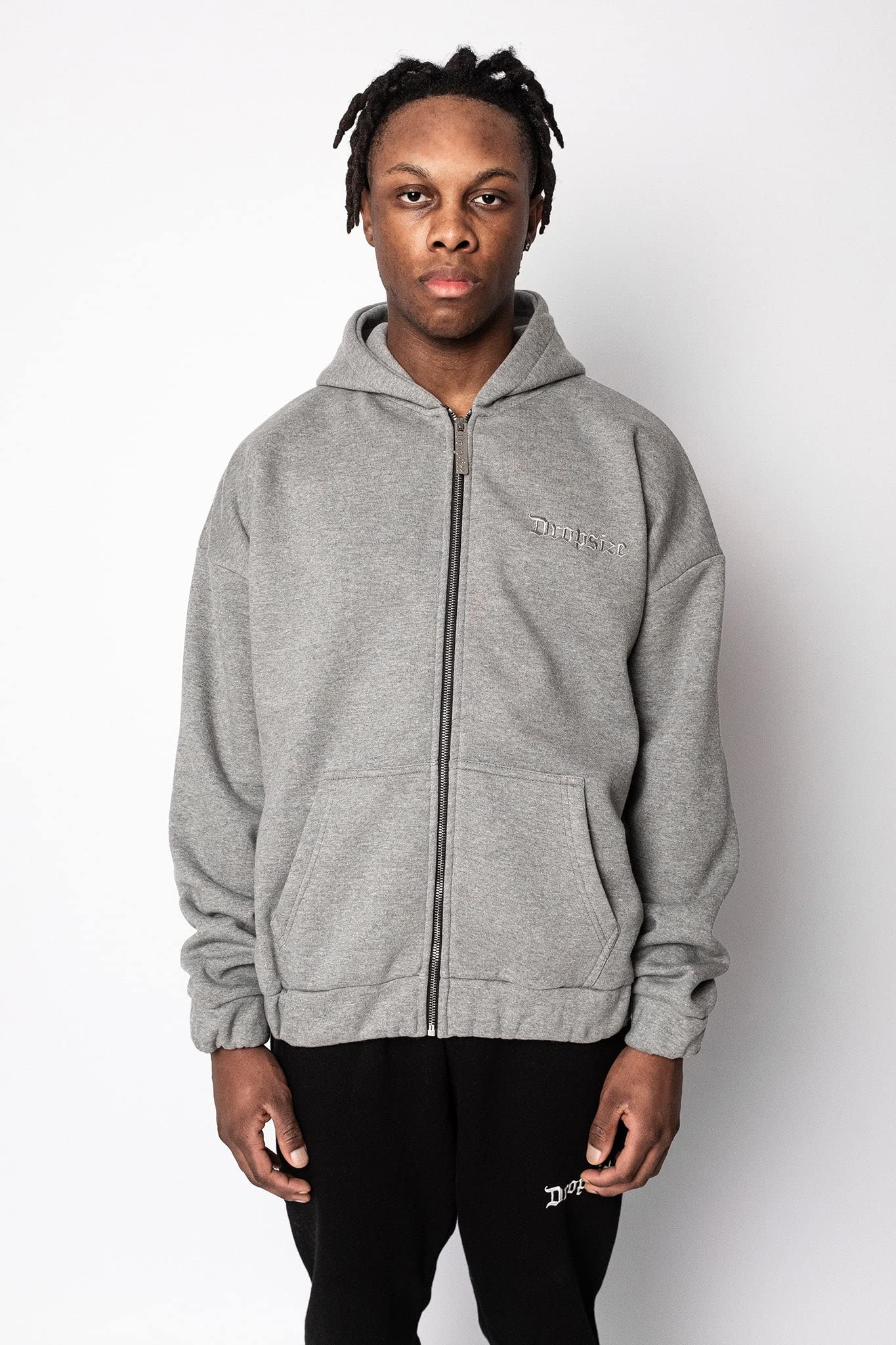 Dropsize Super Heavy Oversize BLANK Zip Hoodie Dark Grey Urban Streetwear Oversize Zipper, 360 GSM Cotone, con Cappuccio Uomo