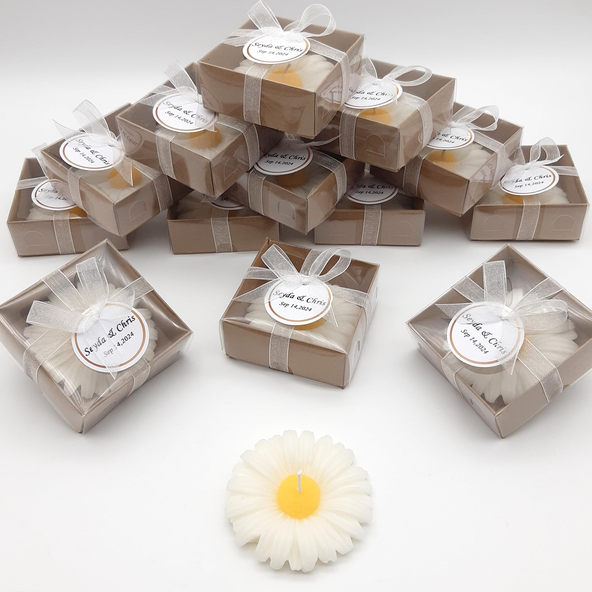 detalles boda para invitados, juego de margaritas velas personalizadas regalos originales para invitados de bodas, recuerdos comunion bautizo de boda (juego de 30)