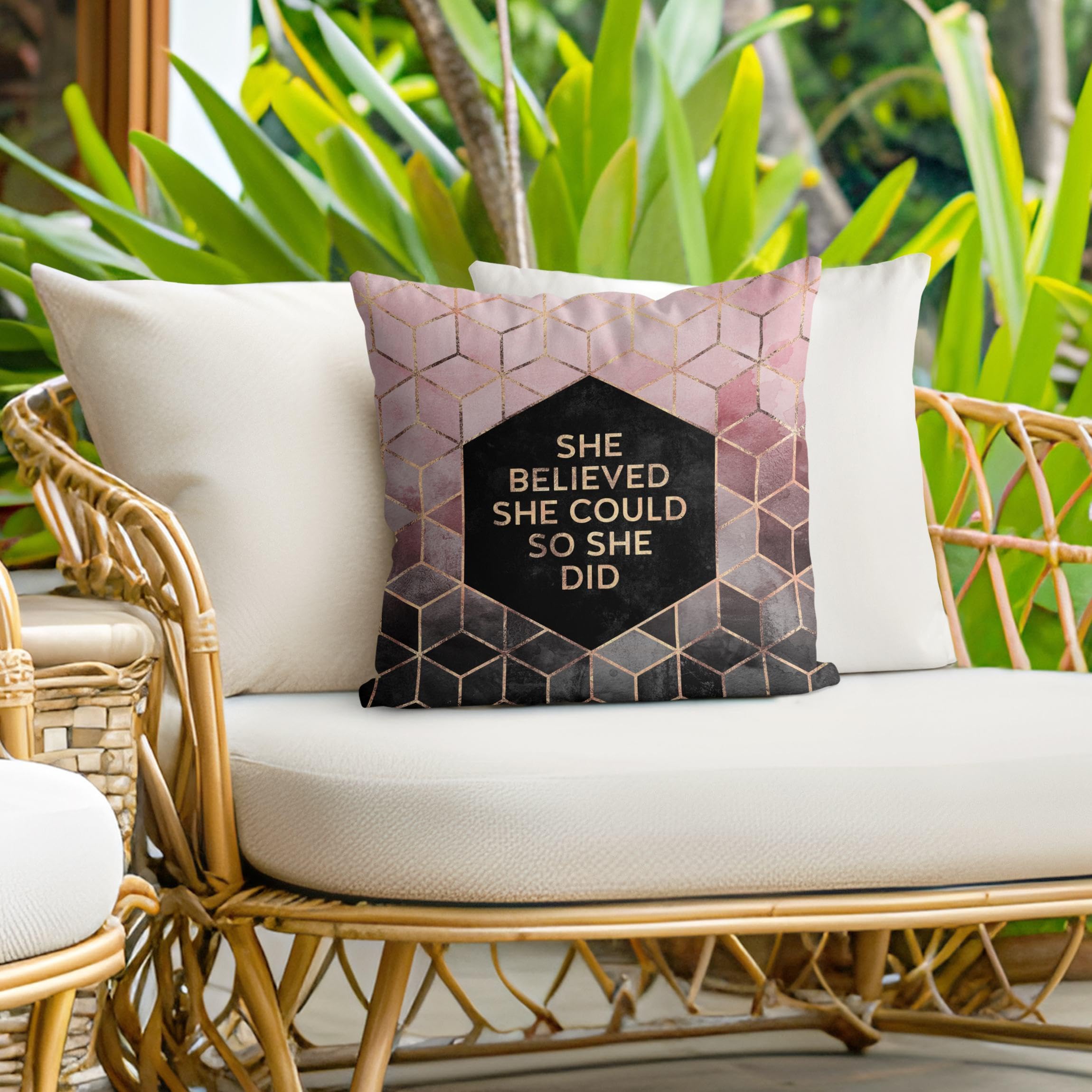 Dekokissen drinnen/Indoor waschbar Sprüche mit Füllung Zierkissen - Made in Germany - Geometrisch Bezug Gold Sofakissen Aquarell Abstrakt Indoor Sofa Bett 2057