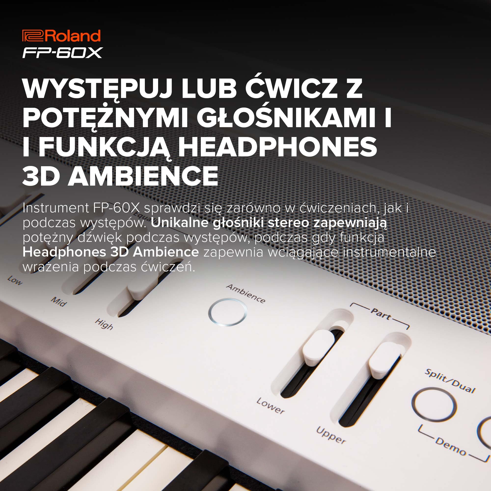 Roland FP-60X Cyfrowe pianino – 88-klawiszowa klawiatura elektroniczna, przenośne pianino o doskonałej jakości, czarne