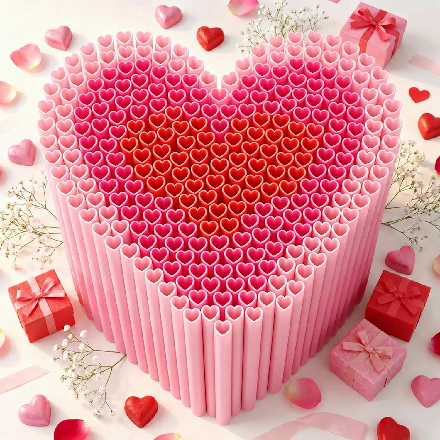 Zopeal 180 Pieces Heart Shaped Straws, Cute Disposable Pink Plastic Straws for Galentines Day Valentine, Cocktail, Bridal Shower, Birthday Party, Wedding Decorations (Pink, Blue, Yellow, Green)
