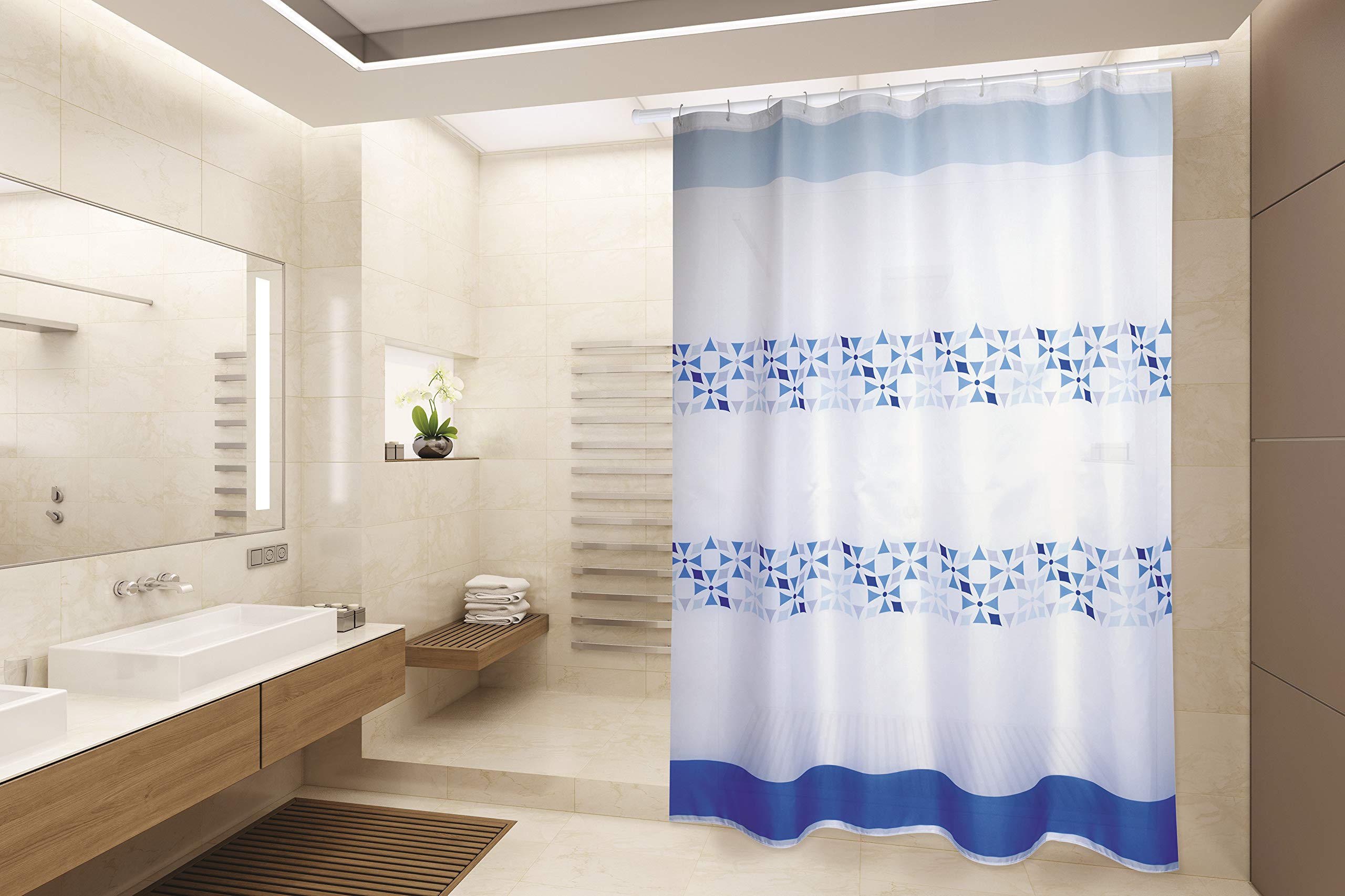 MSV "Premium Porto Polyester Shower Curtain, Blue, 180 x 200 cm, W 78.7" x L 70.9" (1 Panels)