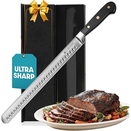 Brisket Slicing Knife – 12" Brisket Knife, BBQ, Grilling Gifts For Men – Razor Sharp German Steel, Full Tang, Ergonomic Handle