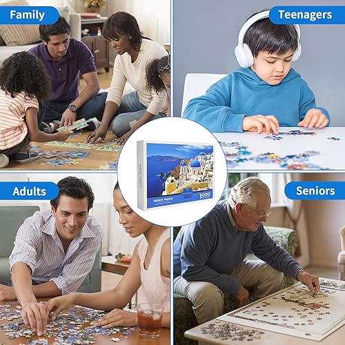 Miniatura 4 de Rompecabezas de 1000 piezas para adultos, rompecabezas de ensueño del mar Egeo, rompecabezas de paisaje de Grecia, Santorini, rompecabezas de escena