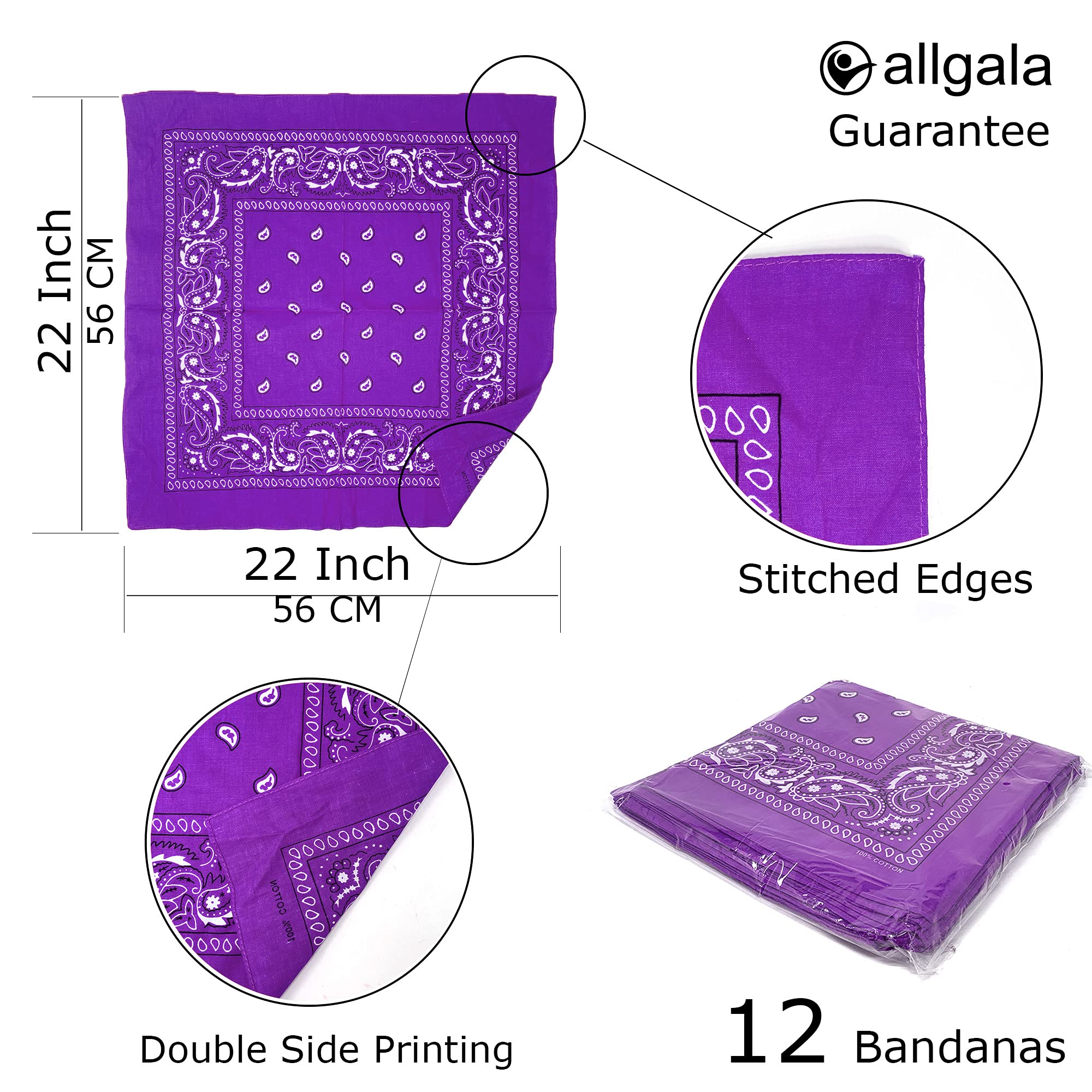 Allgala 12 sztuk 100% bawełny premium bandany opaska na głowę szalik