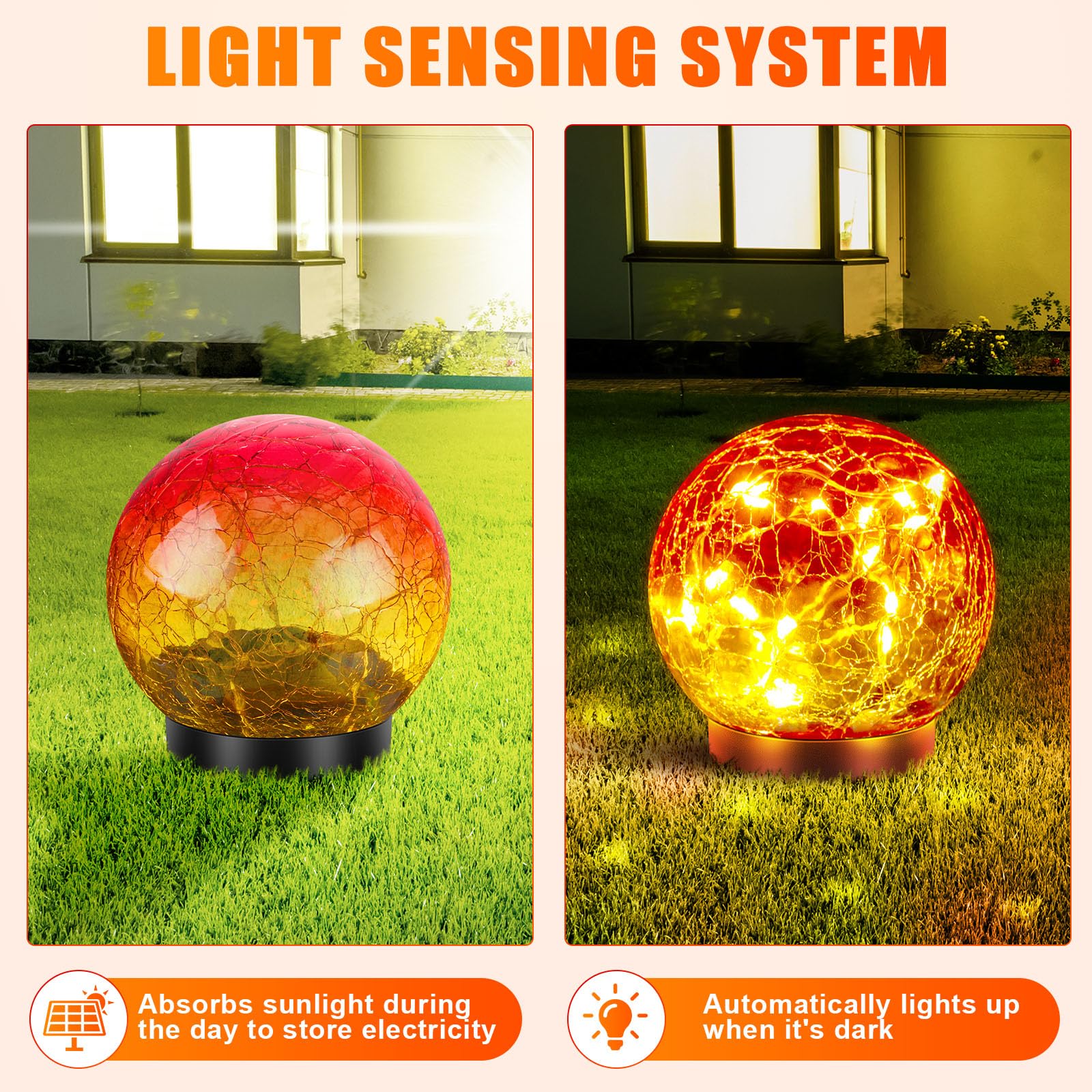 Tuanse Solar Cracked Glass Ball Lights - 4 Pack Multicolor Outdoor Garden Decor