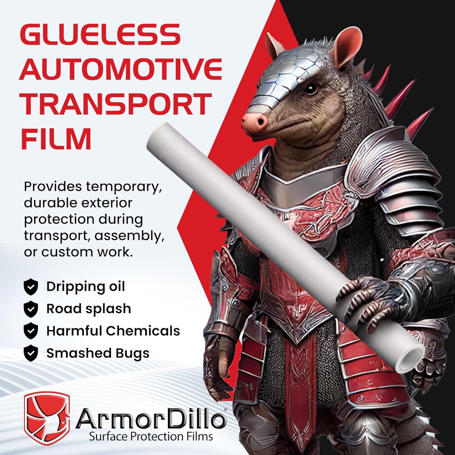 ArmorDillo Adhesive-Less Glue-Less Car Protection Film and Transport Film. Guaranteed NO Residue. 6 mos. UVI, 5-Layer Polyolefin Blend (36" x 200')