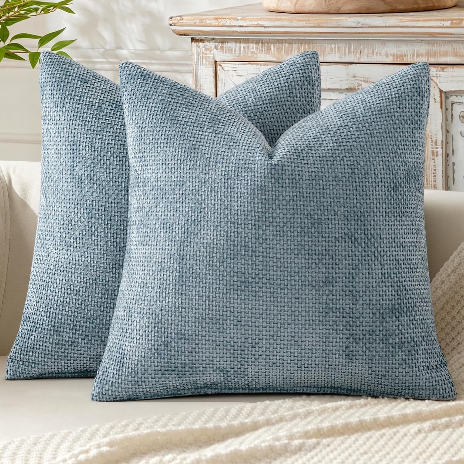 MIULEE Decorative Couch Throw Pillow Covers 16x16 Inch Coastal Blue 2 Pack