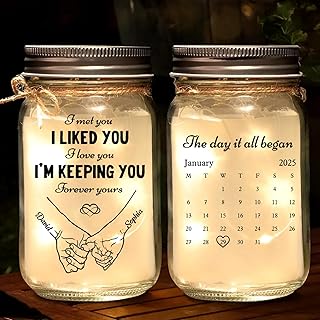 Love, Bottled and Glowing - Custom Mason Jar Light - Personalized Couple Pinky Promise Solar Mason Jar Fairy Light, Personalized Anniversary Wedding Gifts for Husband and Wife, Him and Her