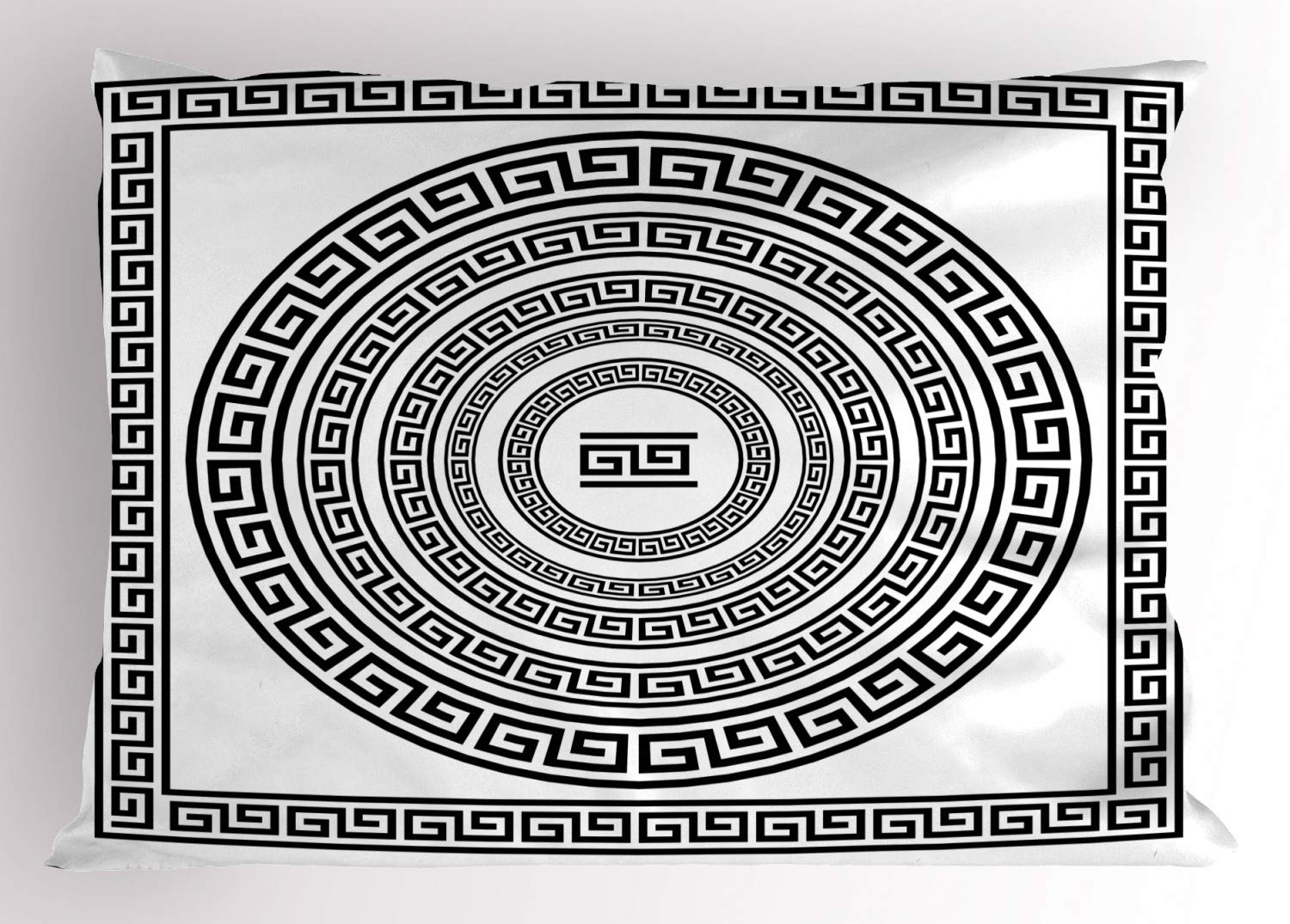 ABAKUHAUS Federa Cuscino Decorativa 65x40 Cm – Motivo Chiave Greca Nero/Bianco – Impermeabile 2 Lati