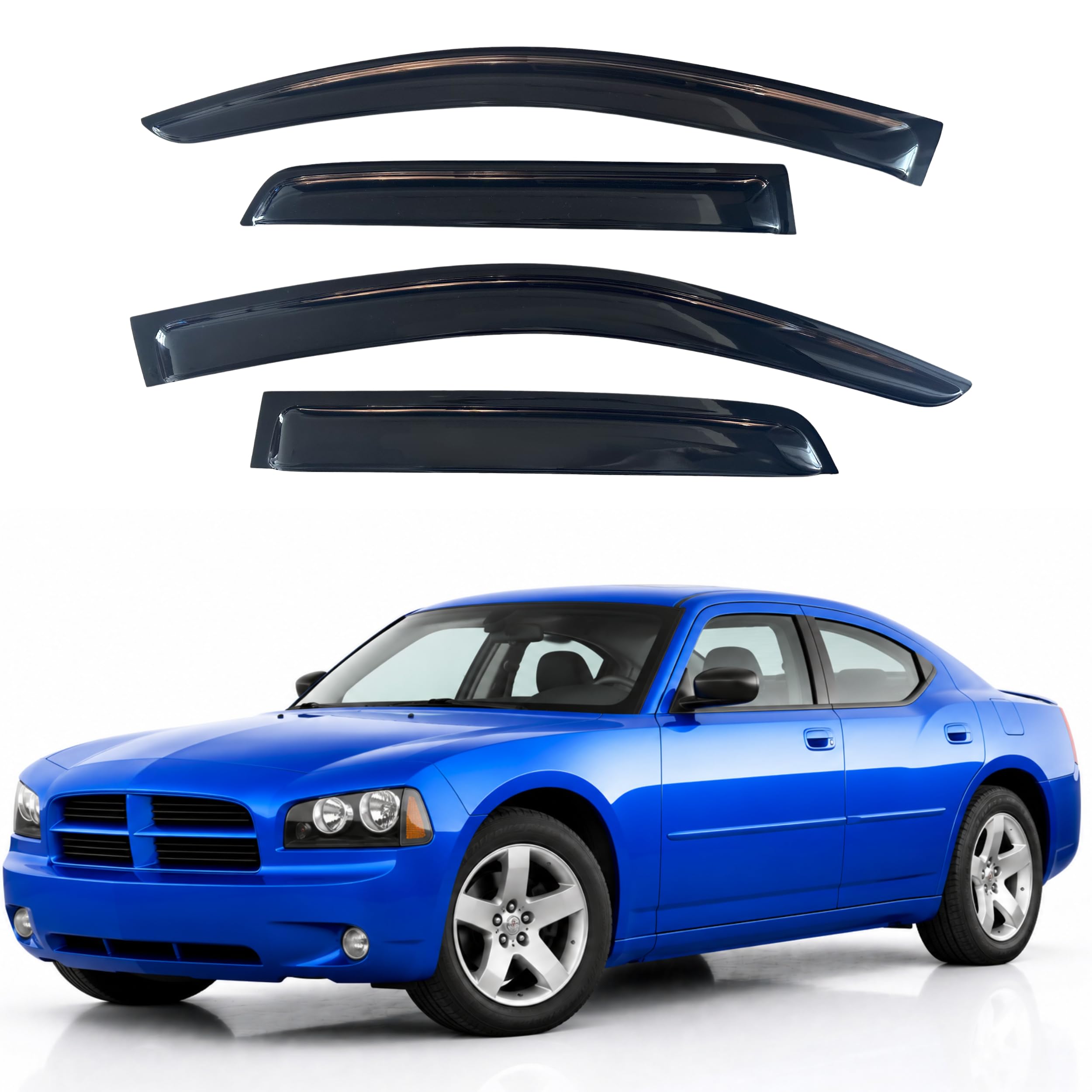 IG Window Visors Fit for 2006-2010 Dodge Charger, Out-Channel Rain Guards Vent Wind Deflectors 4PC, Car Accessories for 06-10 Charger