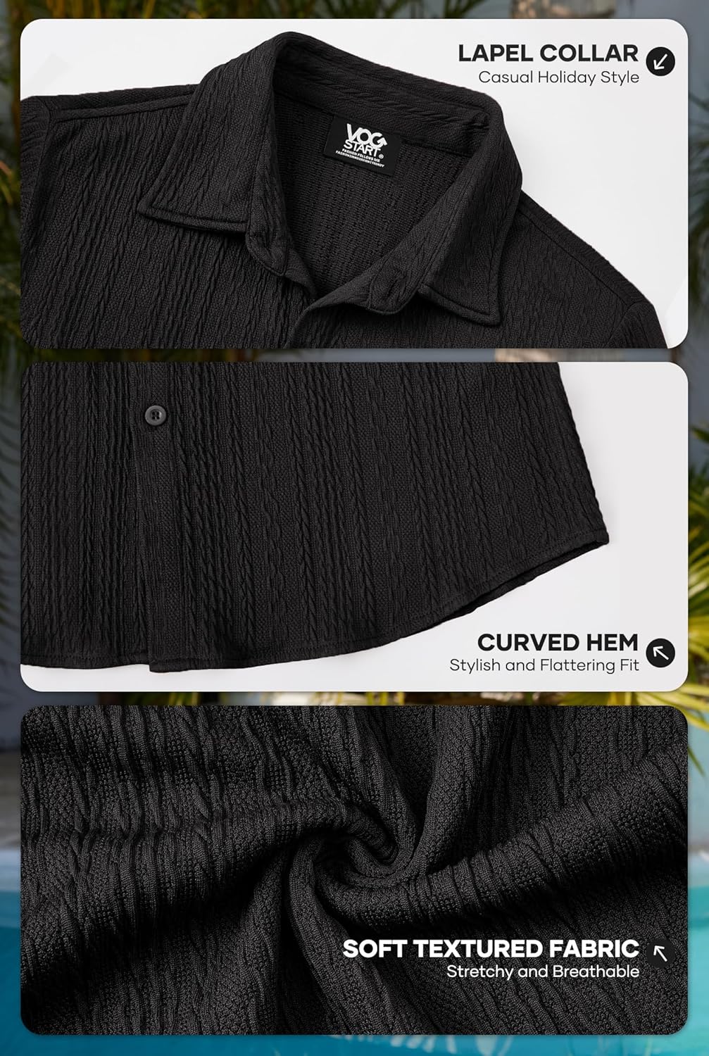 Mens Summer Textured Shirts Short Sleeve Casual Button Down Shirt Beach Vacation Tops (S-XXL) - Image 6