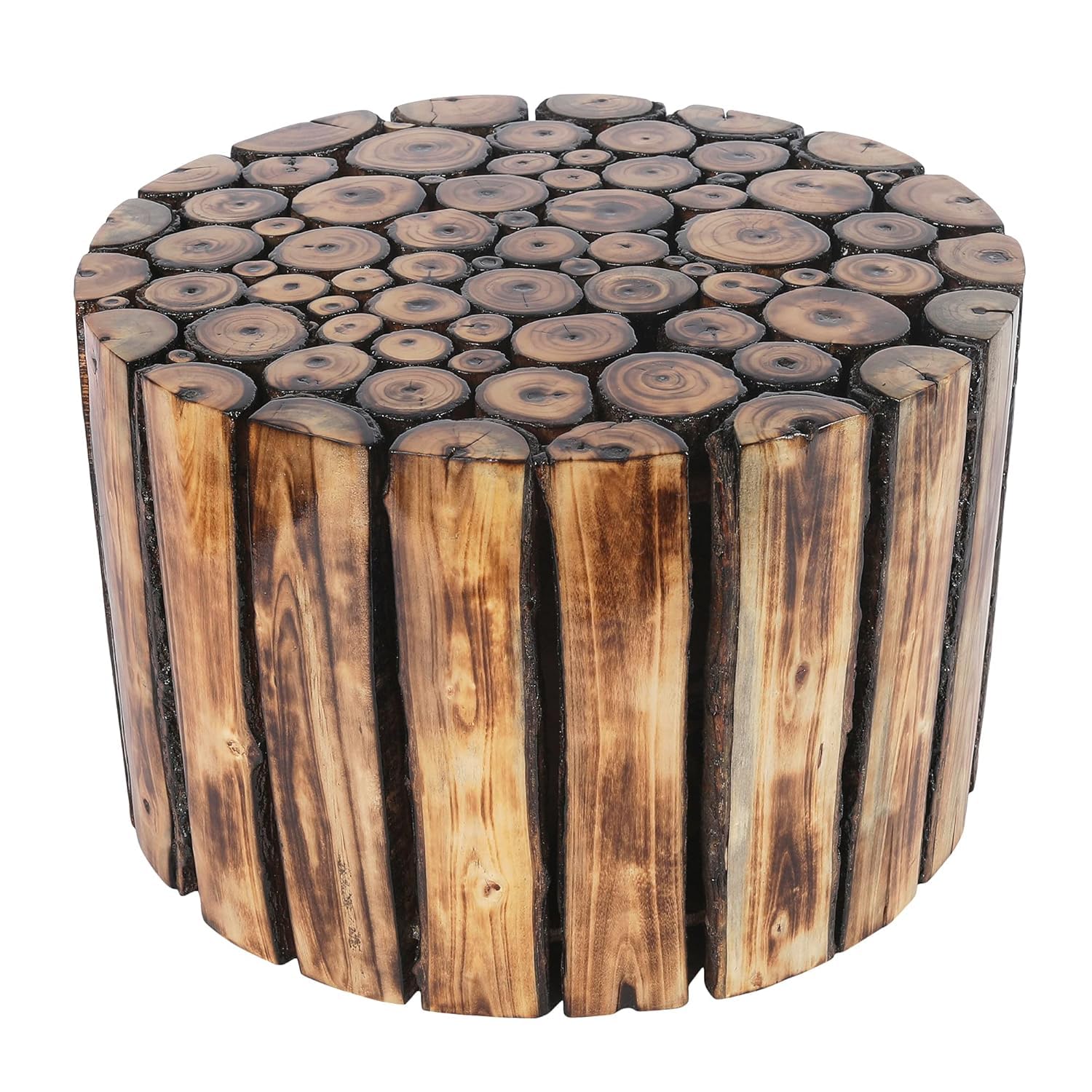 Round Wooden Stool, 8 Inches, Pre-Assembled, for Cafe, Garden, Bedroom, Kitchen, Plants, Speaker-image-10