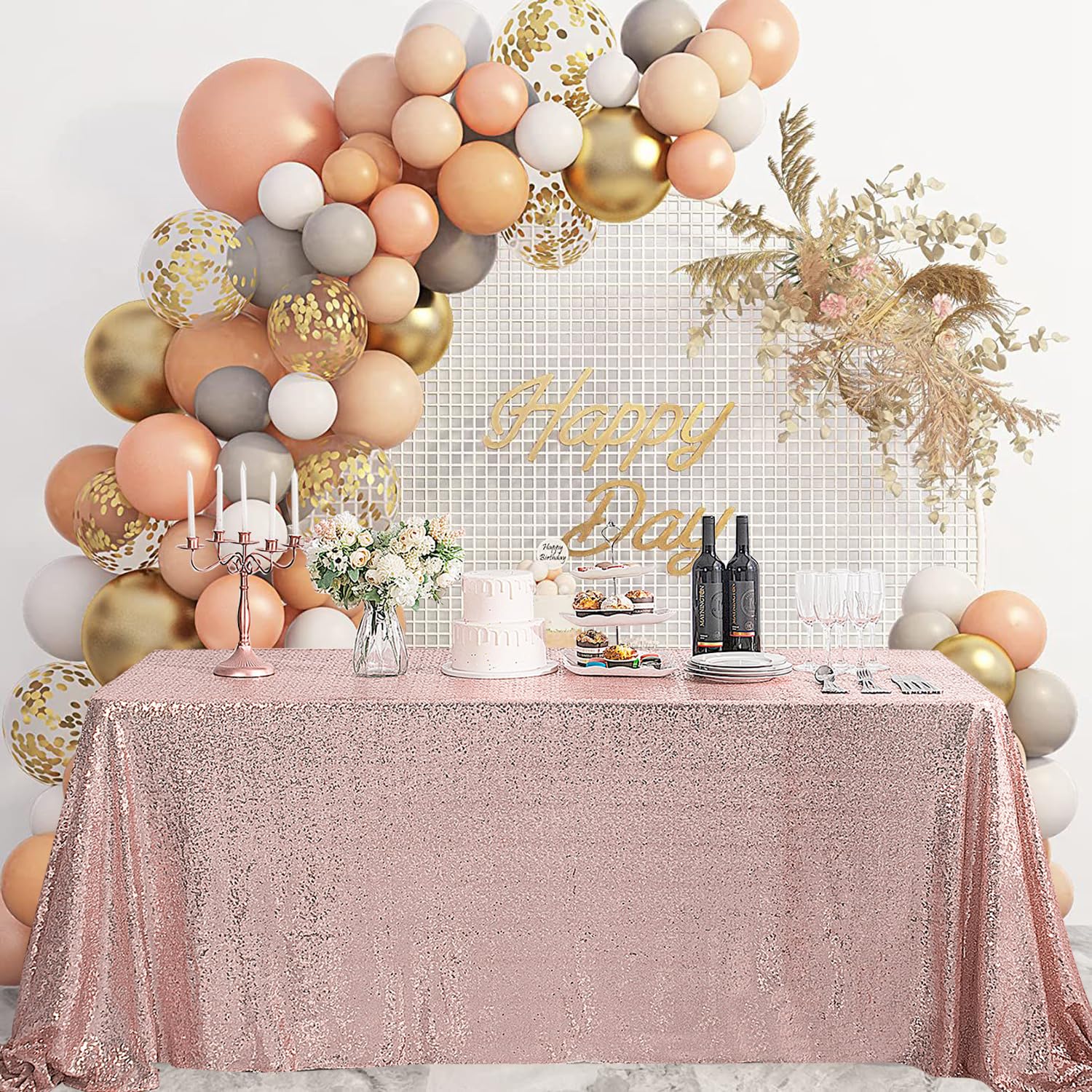 Pufogu 152 cm x 259 cm różowe złoto cekinowy obrus prostokątny brokat różowe złoto obrusy na urodziny ślub ślub baby shower dekoracje imprezowe