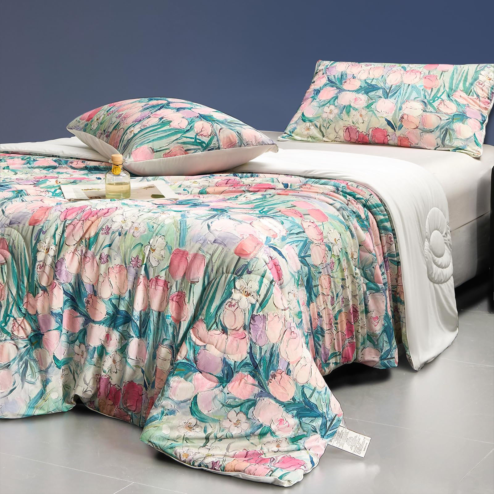 LLanCL Floral Print Cooling Blankets for Hot Sleepers - Cool Like Ice Cream Blanket for Summer, Lightweight Double-Sided Cooling Comforter Quilt (King