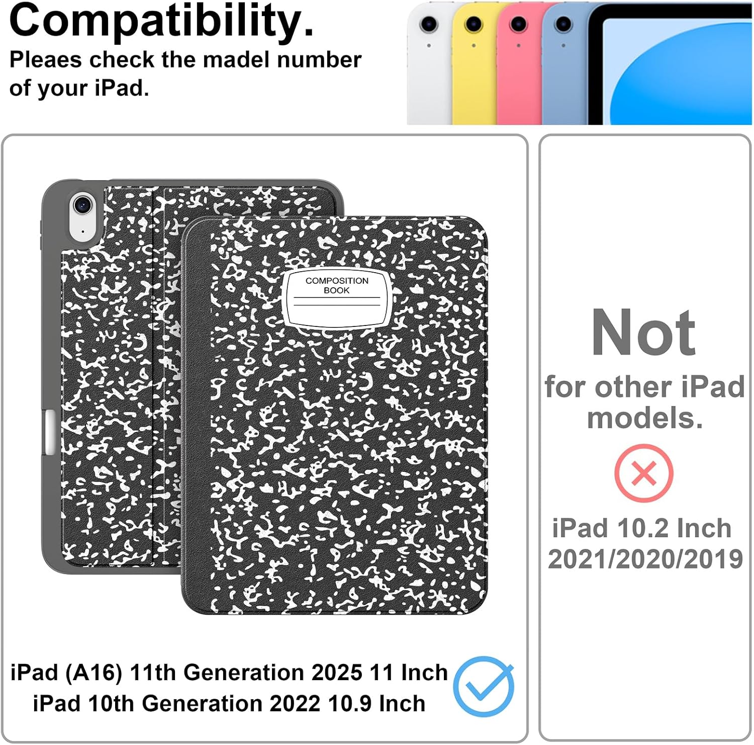 Supveco Case for iPad (A16) 11th Generation 11 inch (2025),iPad 10th Generation 10.9 inch (2022) with Pencil Holder-[Auto Wake/Sleep],Premium Folio Stand Case with Soft TPU Back Cover-New Book